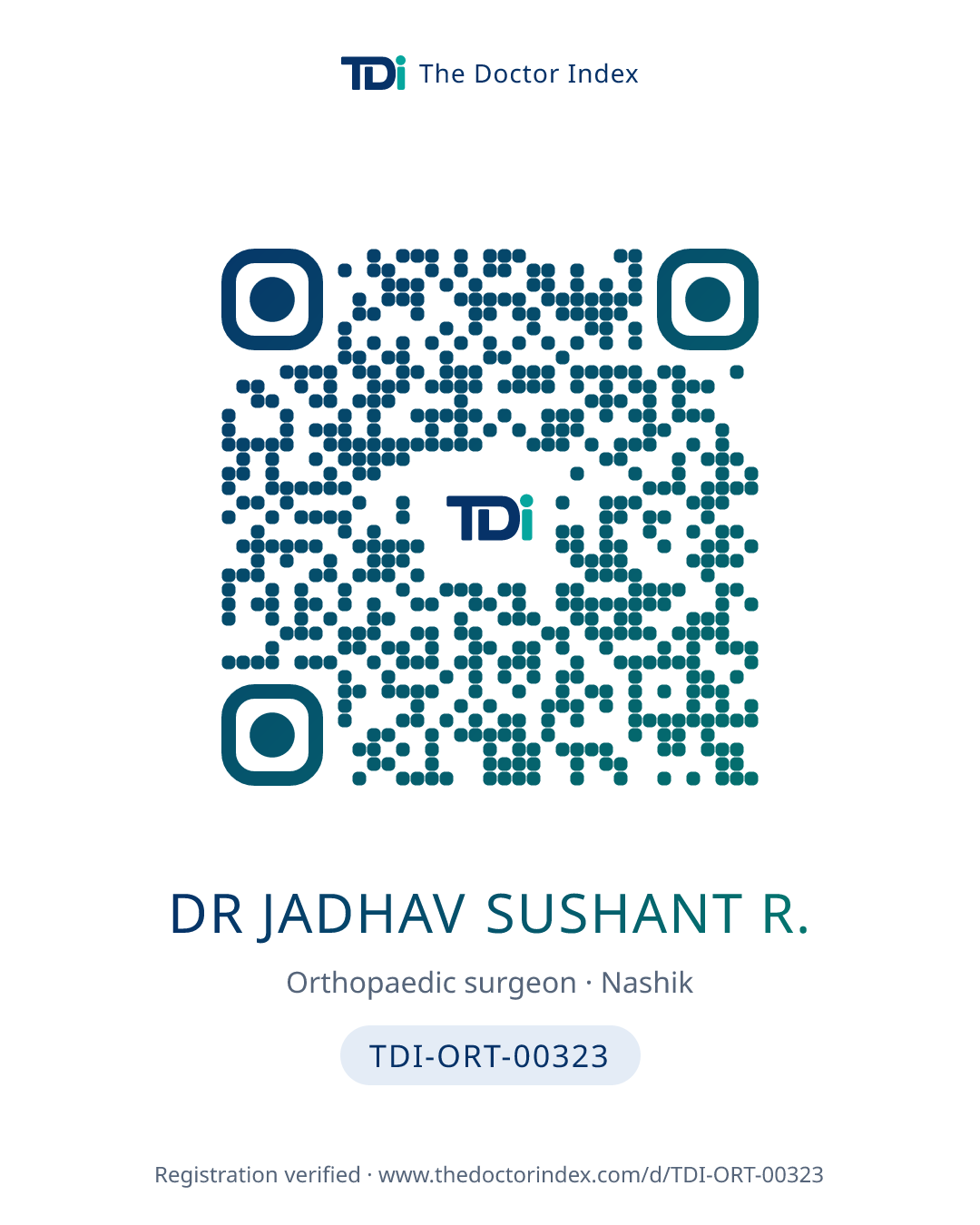 QR card for Dr Jadhav Sushant R., TDI-ORT-00323