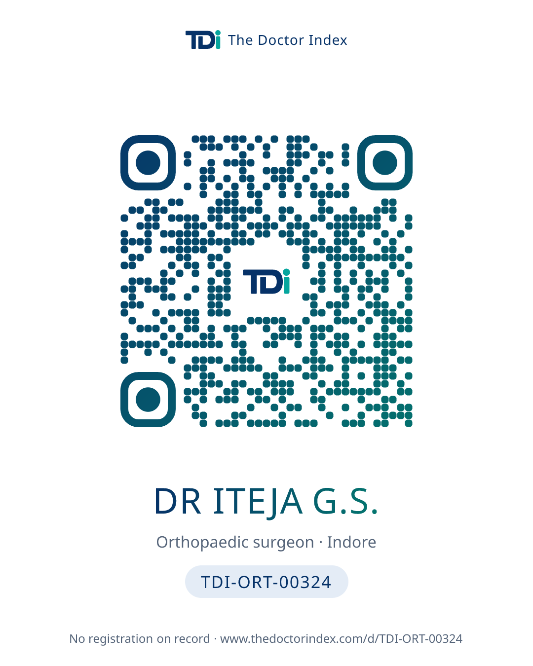 QR card for Dr Iteja G.S., TDI-ORT-00324
