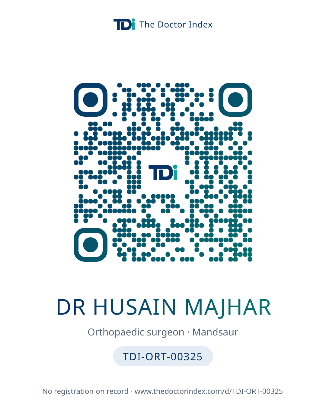 QR card for Dr Husain Majhar, TDI-ORT-00325