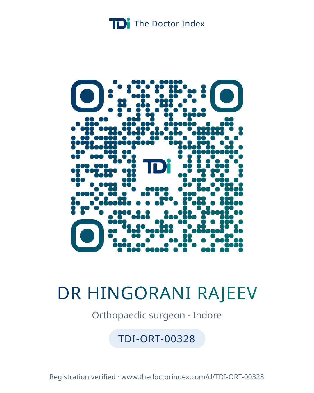 QR card for Dr Hingorani Rajeev, TDI-ORT-00328