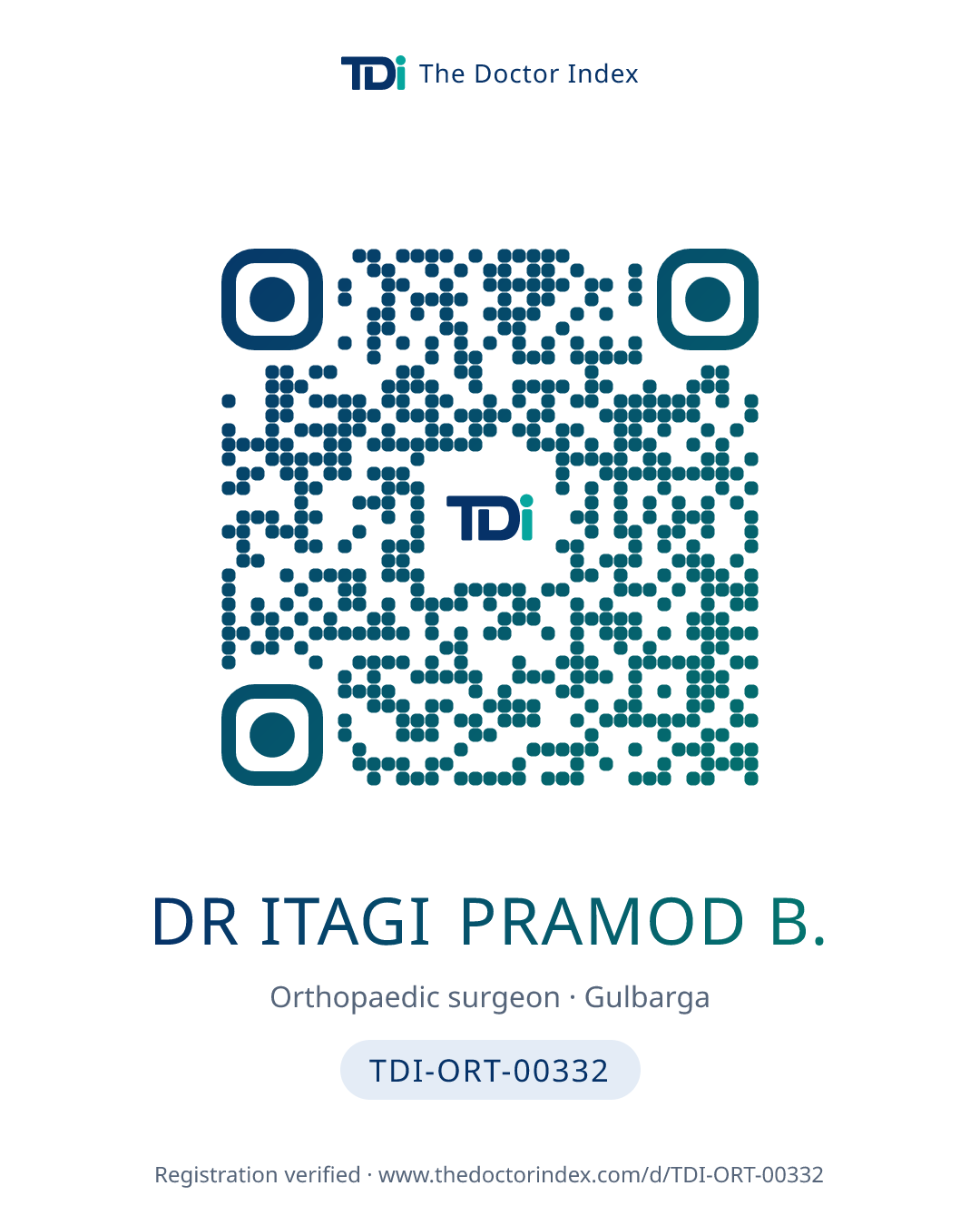QR card for Dr Itagi Pramod B., TDI-ORT-00332