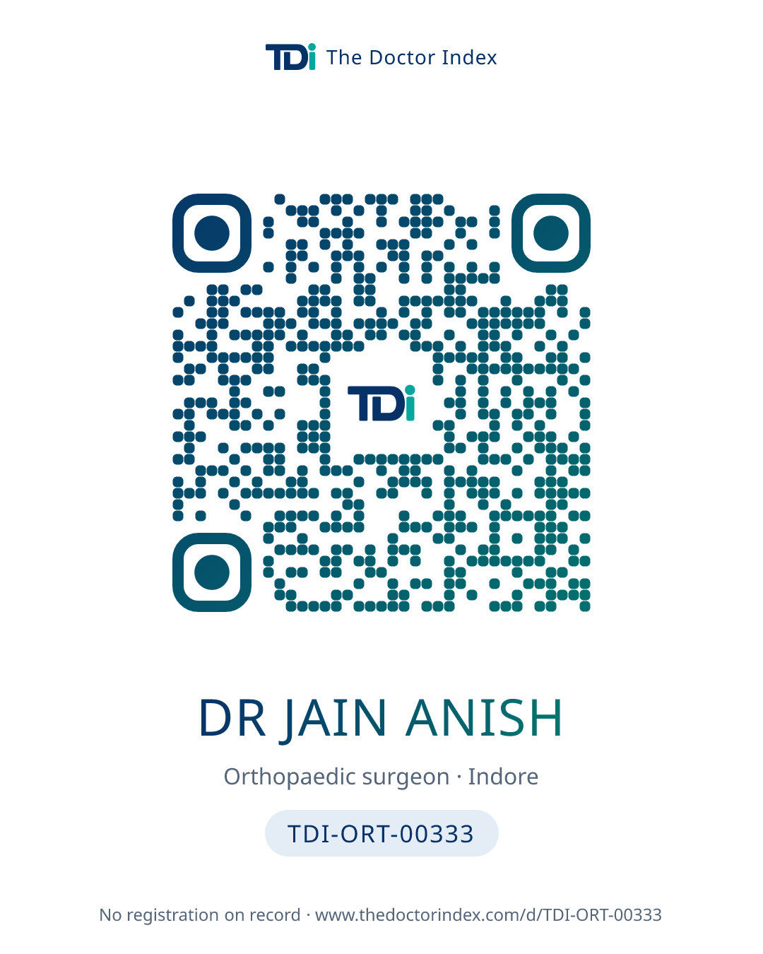 QR card for Dr Jain Anish, TDI-ORT-00333
