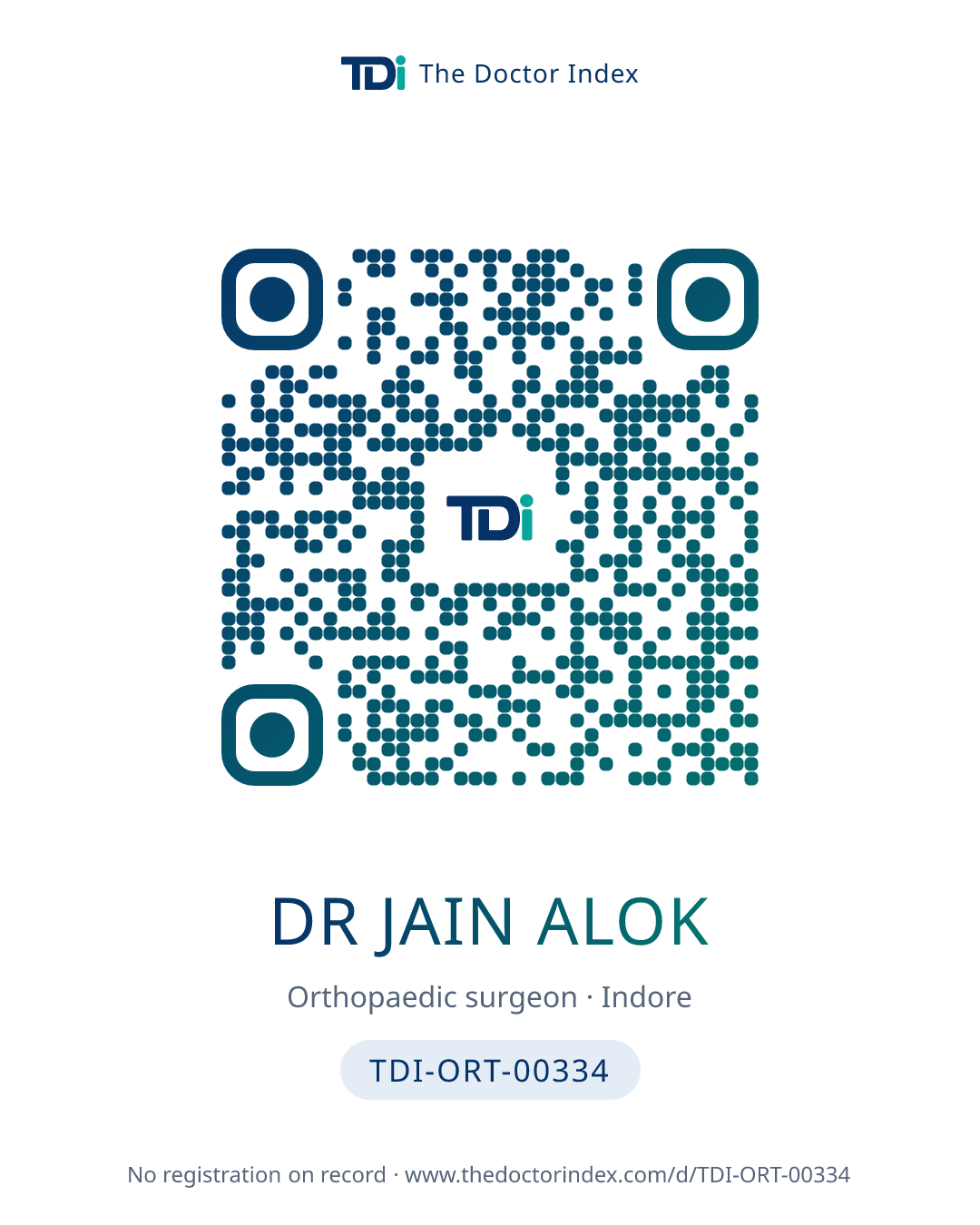 QR card for Dr Jain Alok, TDI-ORT-00334