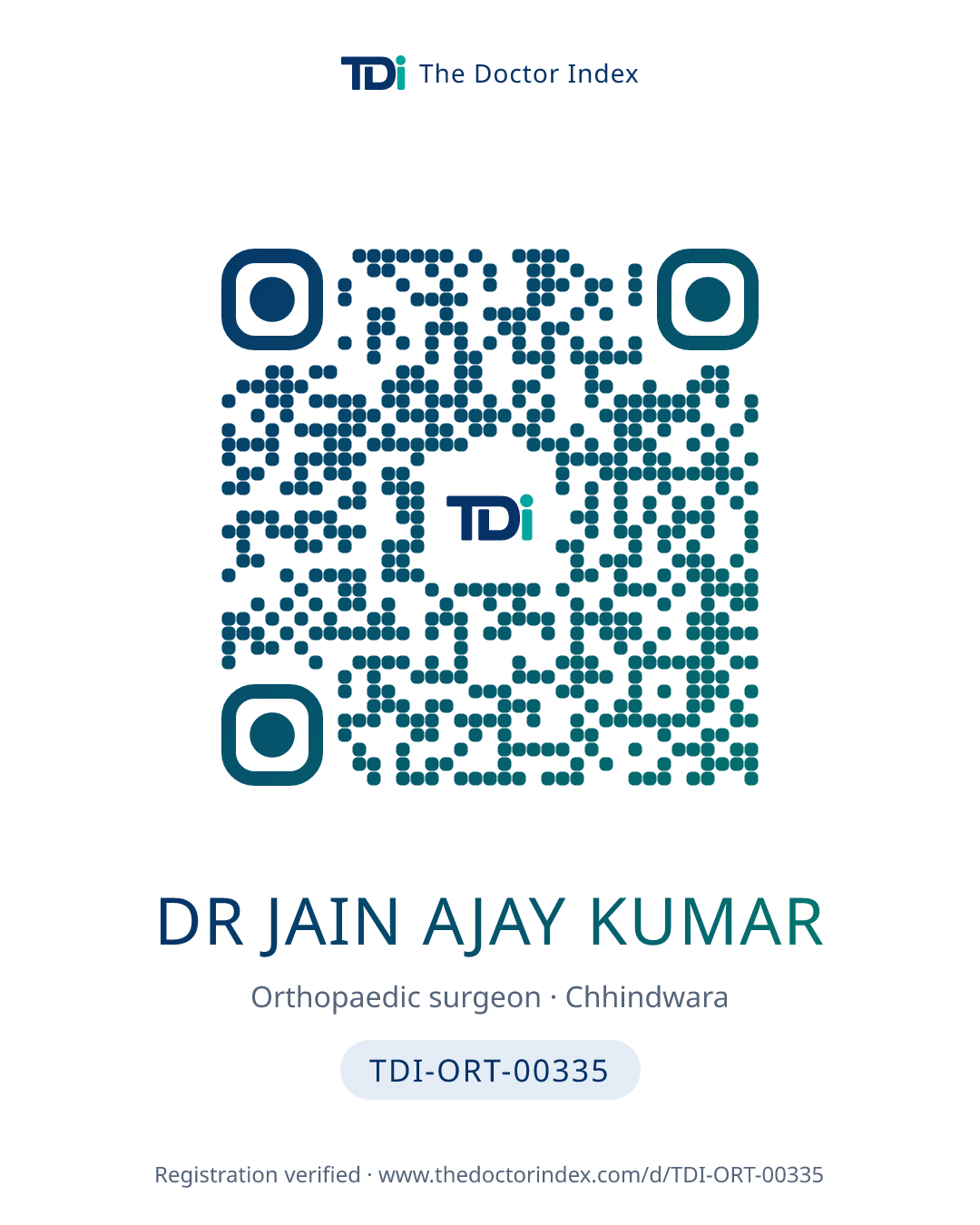 QR card for Dr Jain Ajay Kumar, TDI-ORT-00335