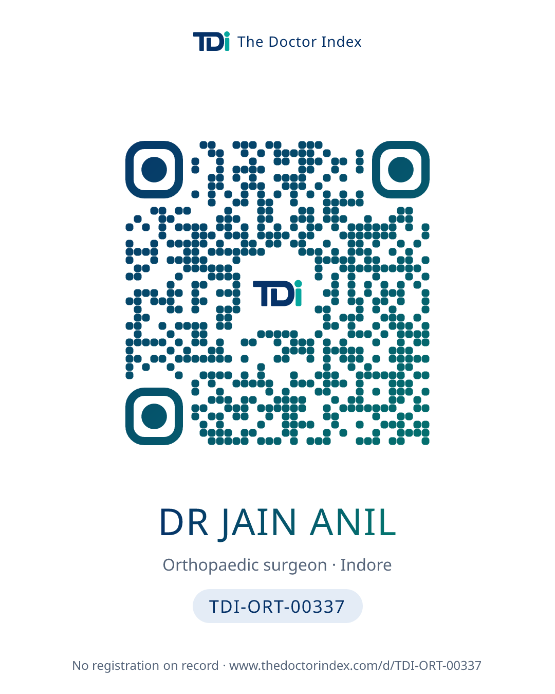 QR card for Dr Jain Anil, TDI-ORT-00337