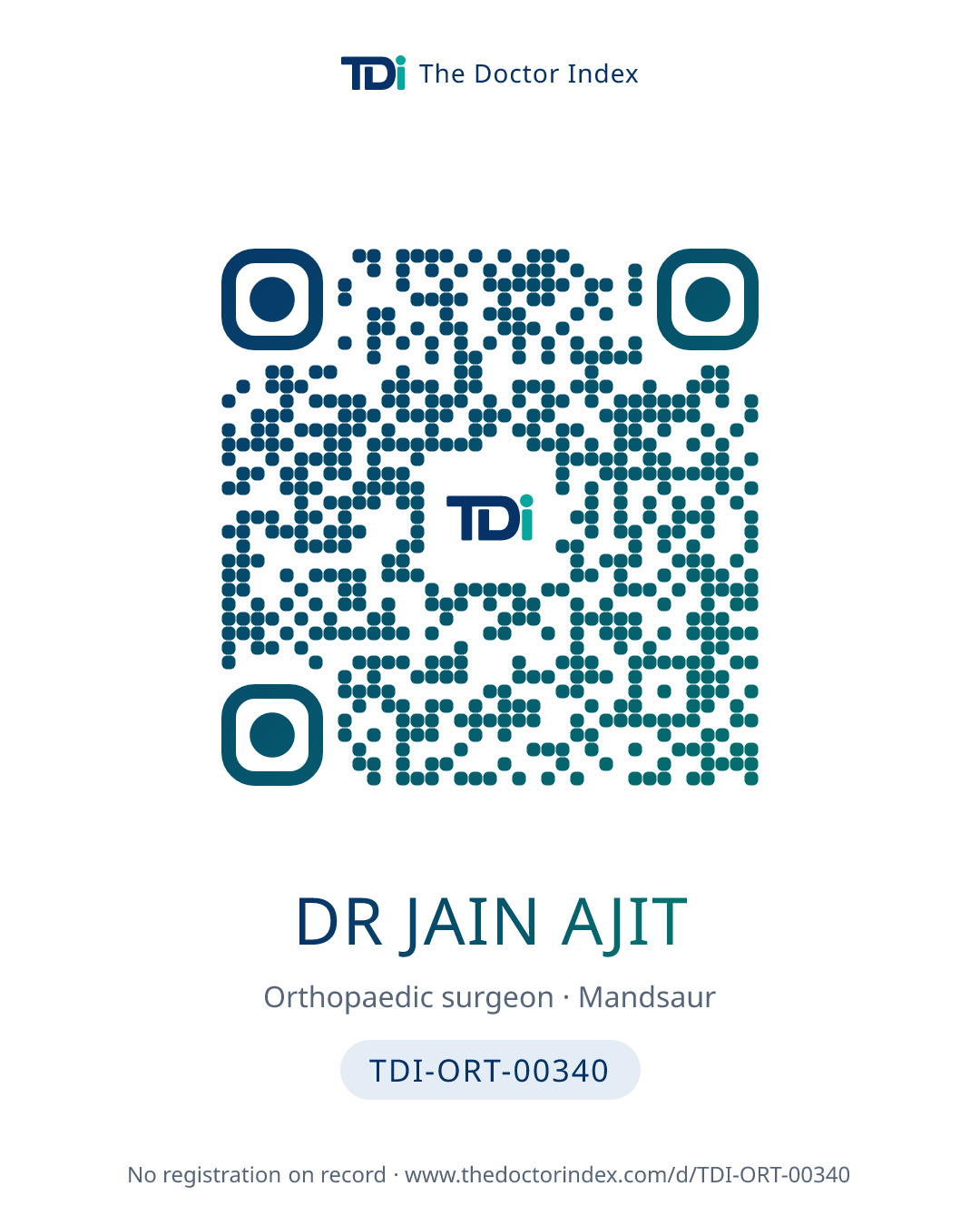 QR card for Dr Jain Ajit, TDI-ORT-00340
