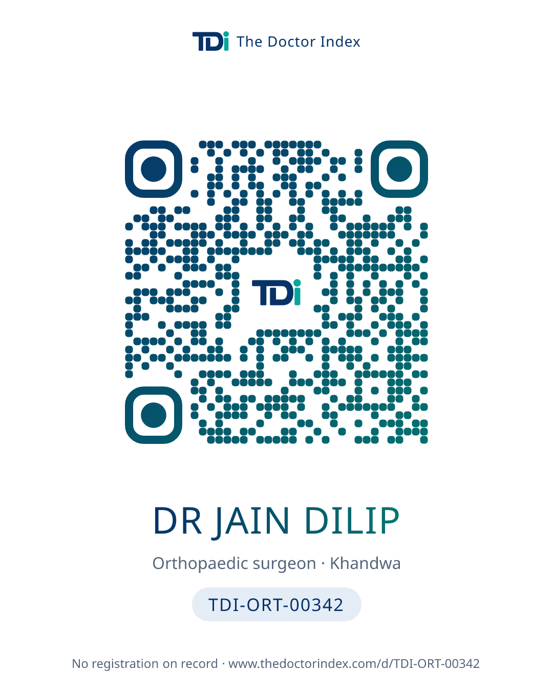 QR card for Dr Jain Dilip, TDI-ORT-00342