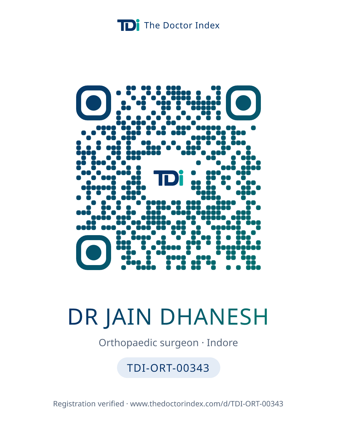 QR card for Dr Jain Dhanesh, TDI-ORT-00343