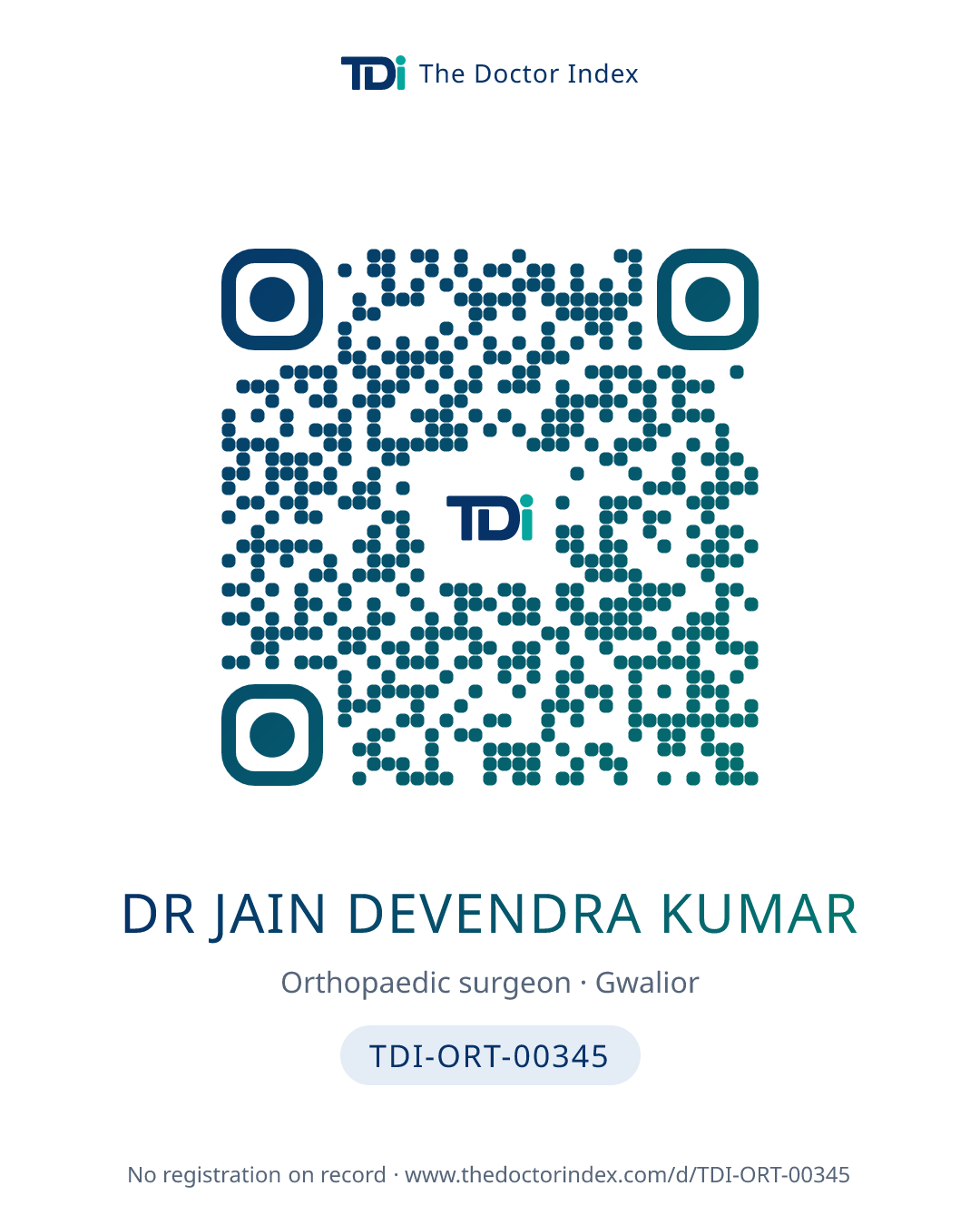 QR card for Dr Jain Devendra Kumar, TDI-ORT-00345