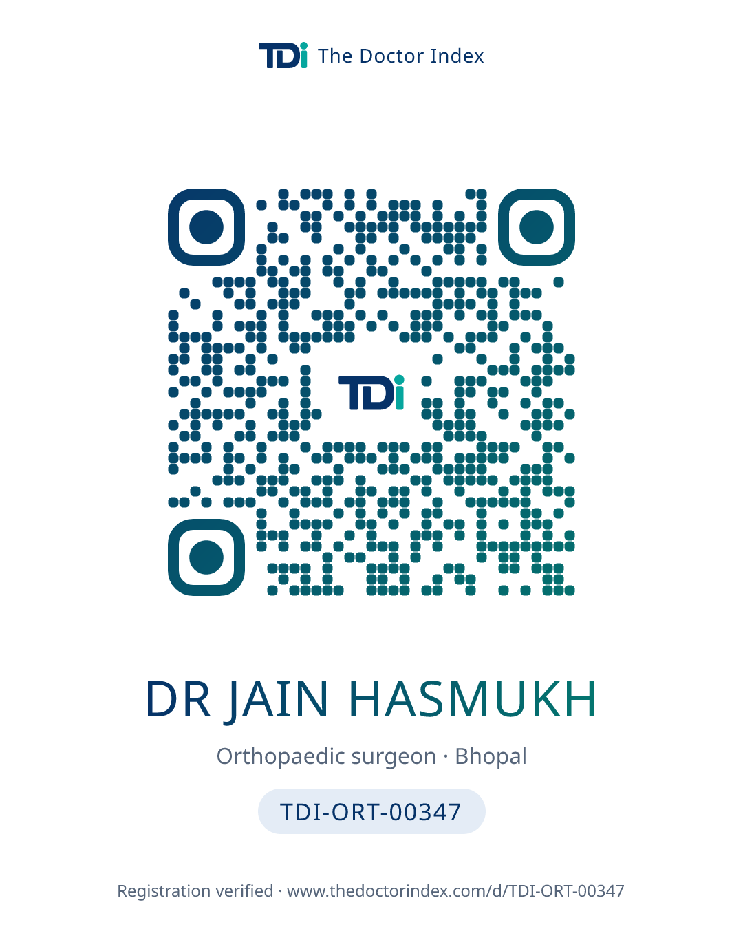 QR card for Dr Jain Hasmukh, TDI-ORT-00347