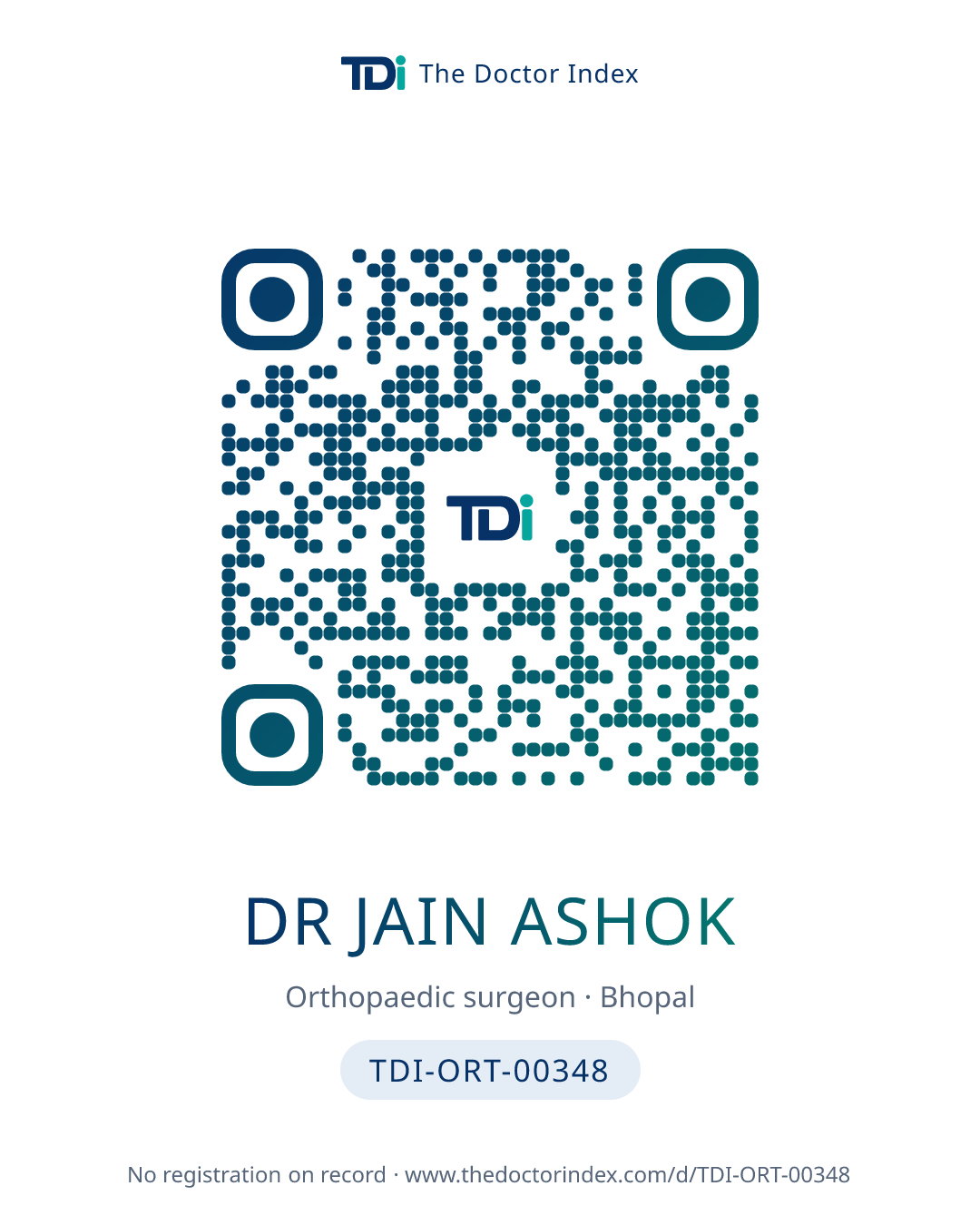 QR card for Dr Jain Ashok, TDI-ORT-00348