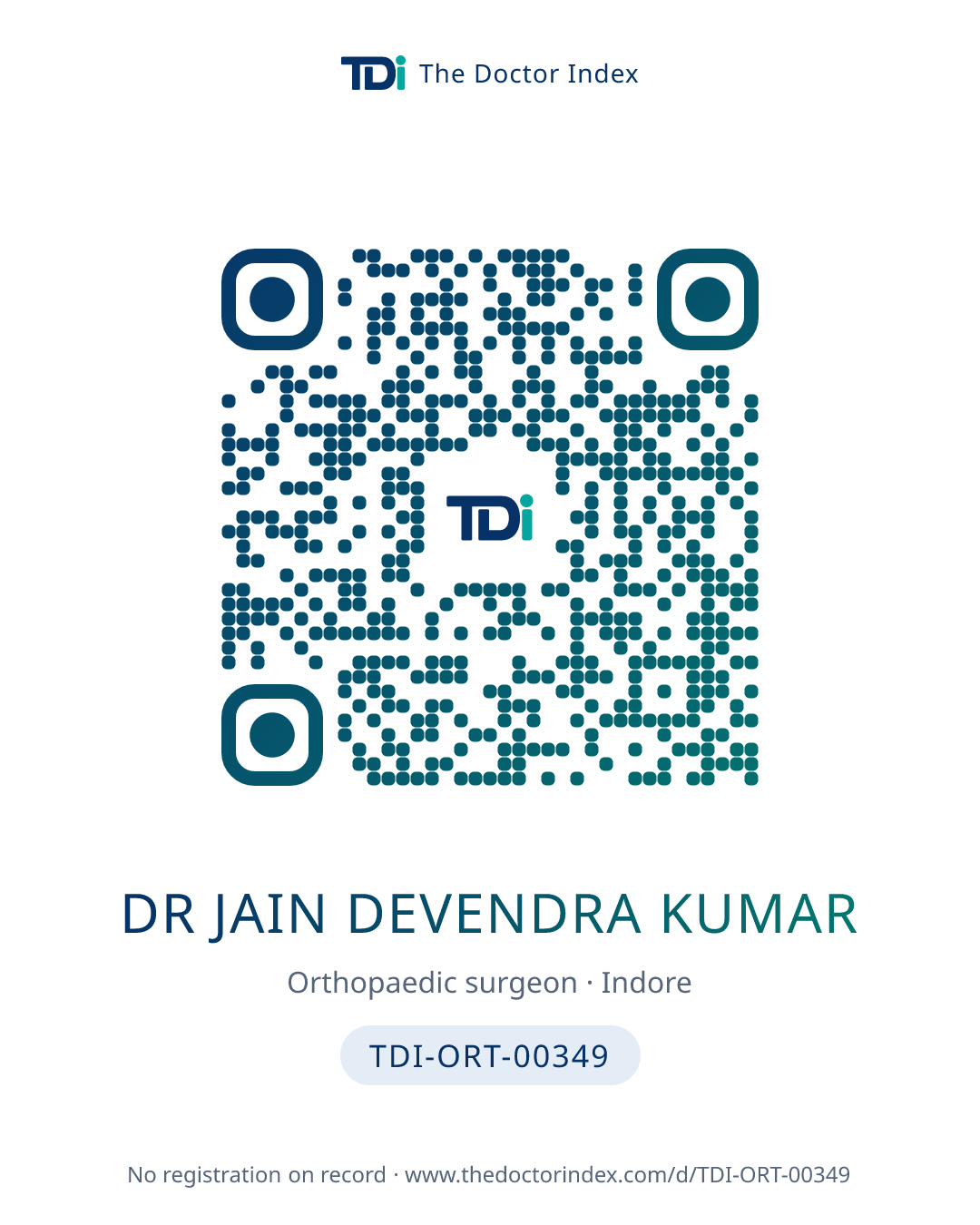 QR card for Dr Jain Devendra Kumar, TDI-ORT-00349