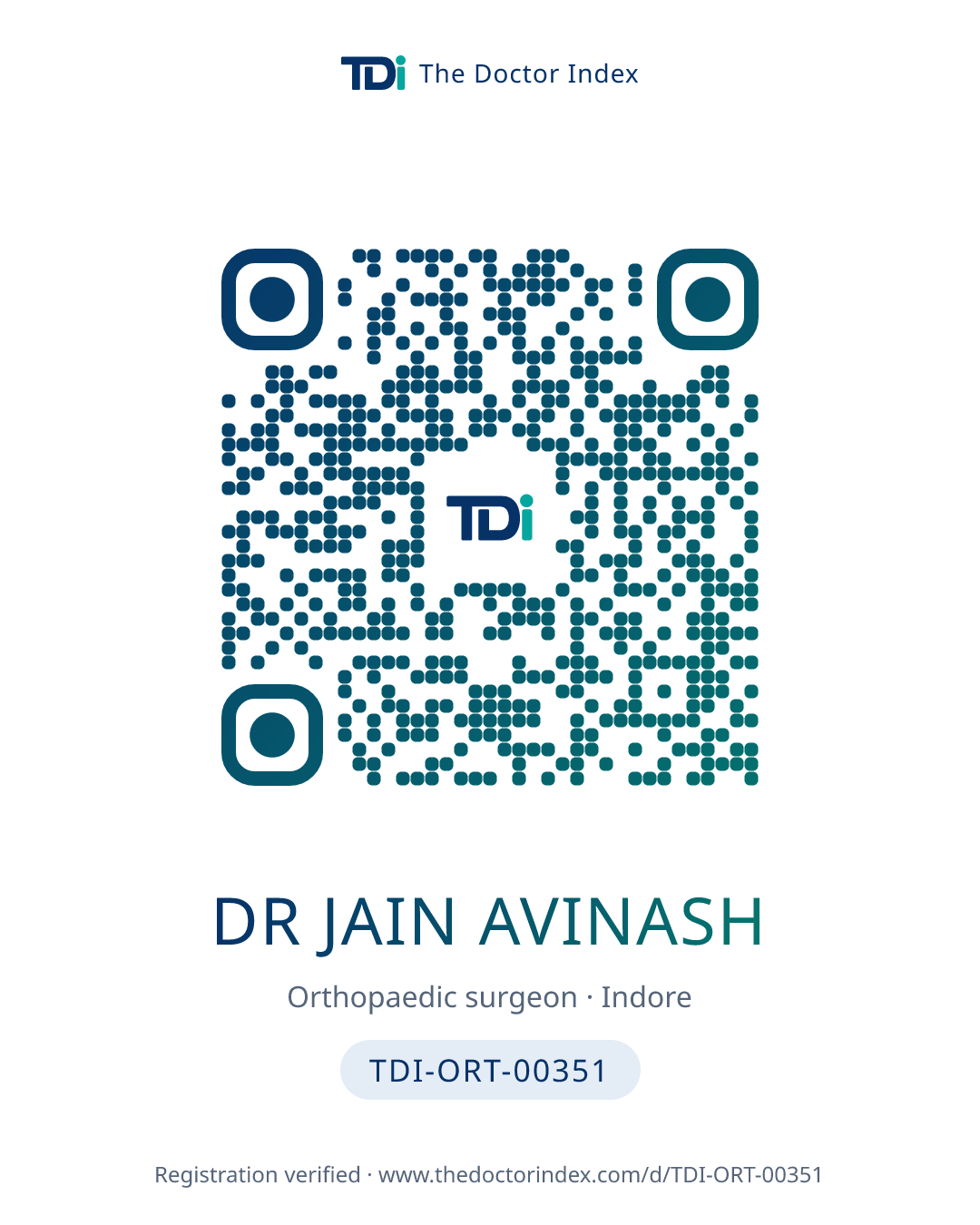 QR card for Dr Jain Avinash, TDI-ORT-00351