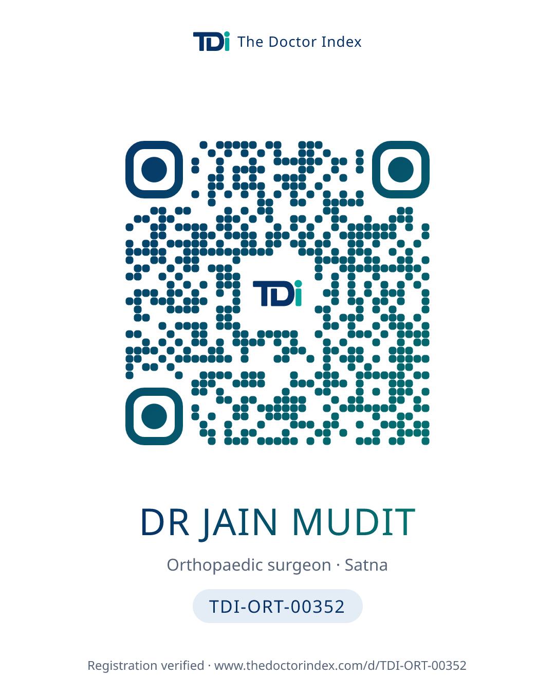 QR card for Dr Jain Mudit, TDI-ORT-00352