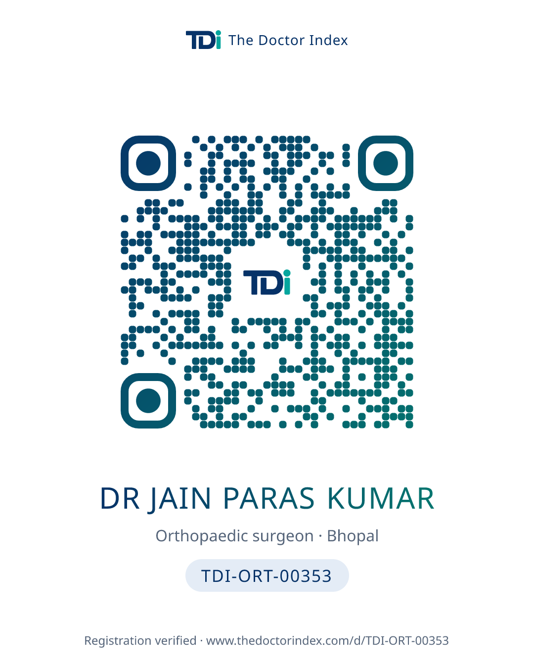 QR card for Dr Jain Paras Kumar, TDI-ORT-00353