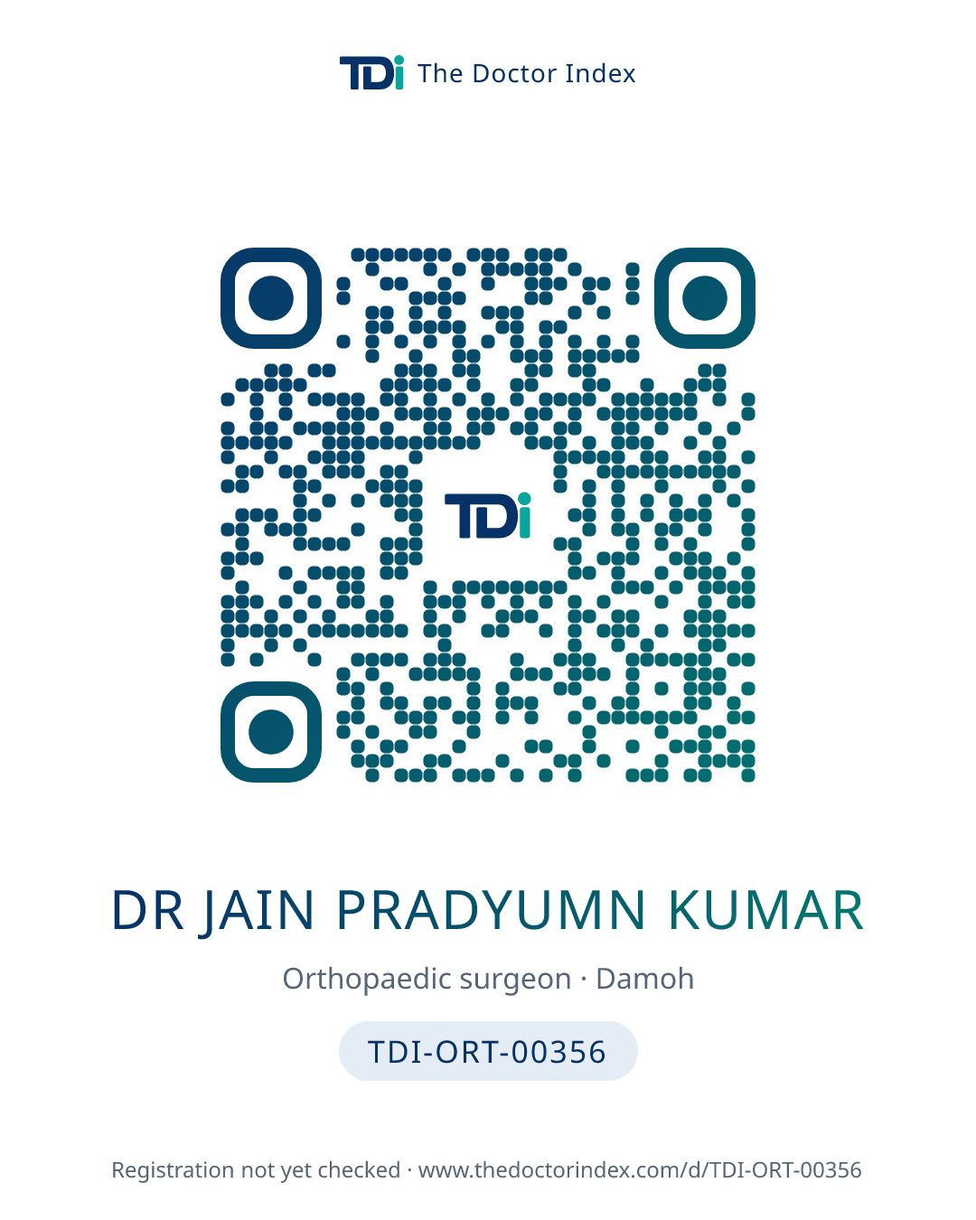 QR card for Dr Jain Pradyumn Kumar, TDI-ORT-00356