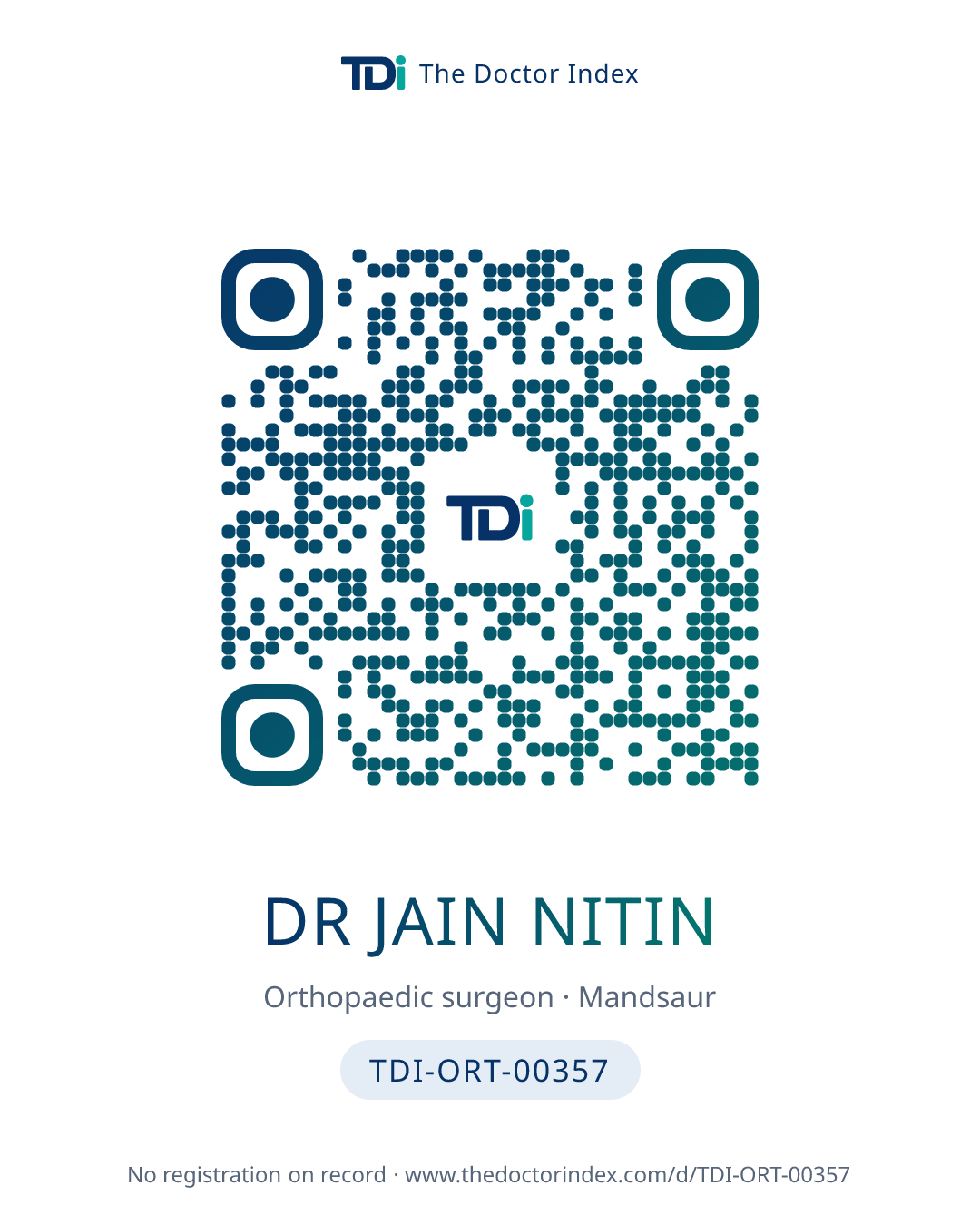 QR card for Dr Jain Nitin, TDI-ORT-00357