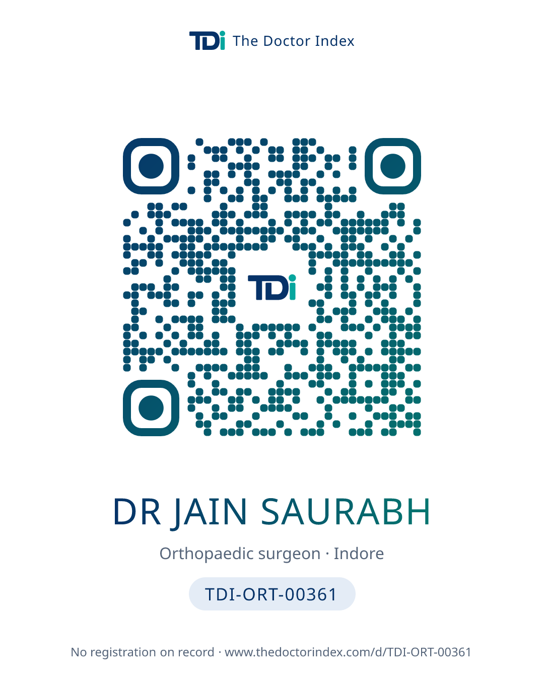 QR card for Dr Jain Saurabh, TDI-ORT-00361