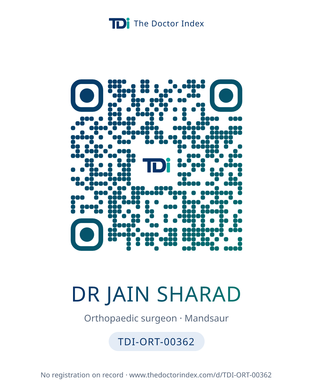 QR card for Dr Jain Sharad, TDI-ORT-00362