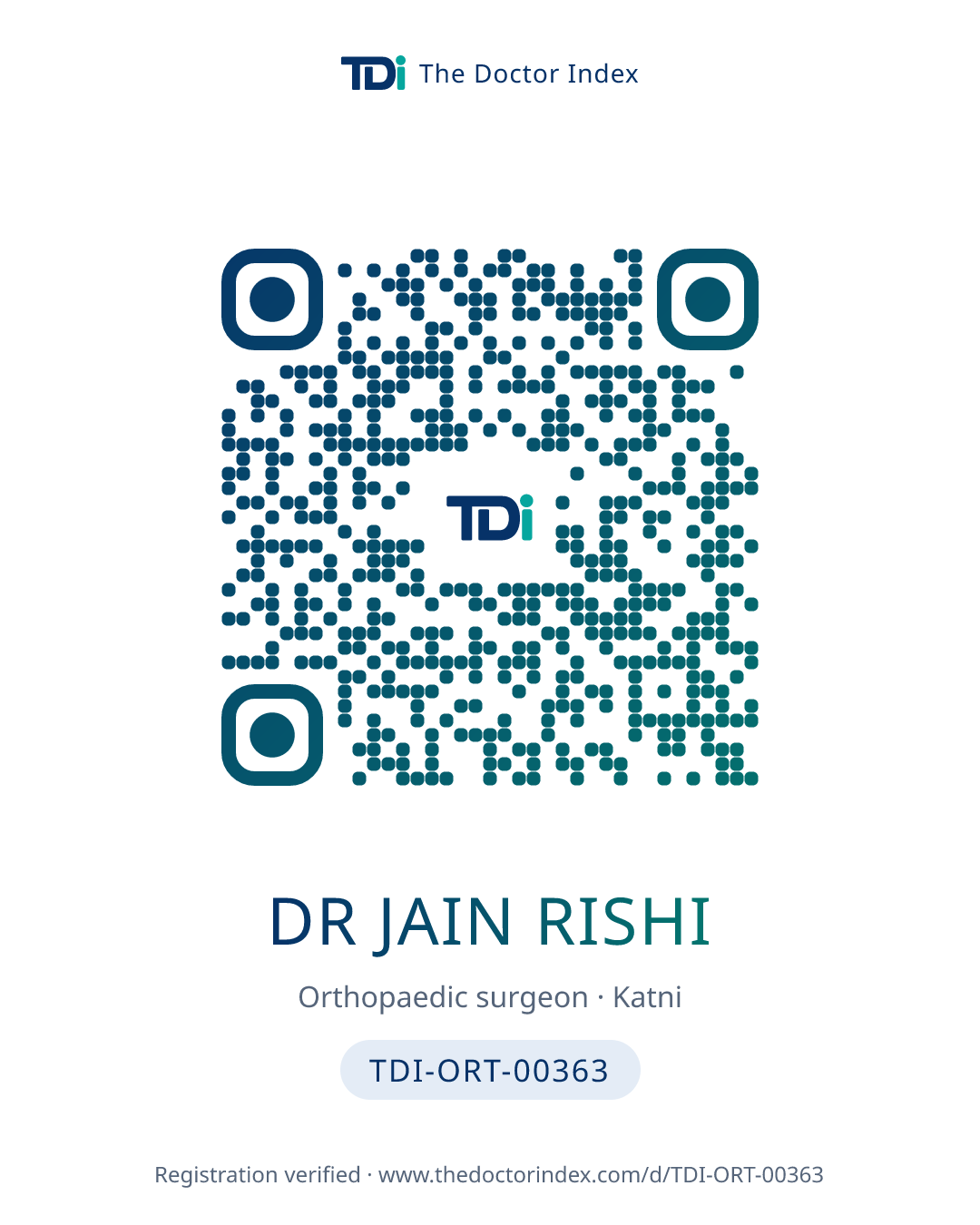 QR card for Dr Jain Rishi, TDI-ORT-00363