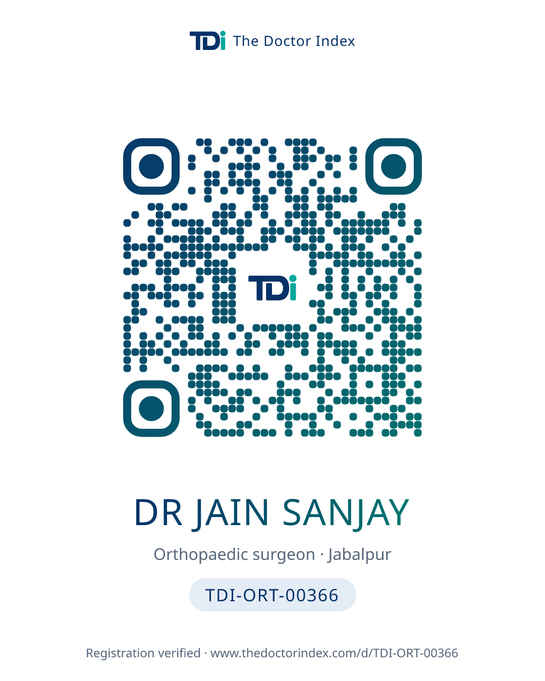 QR card for Dr Jain Sanjay, TDI-ORT-00366