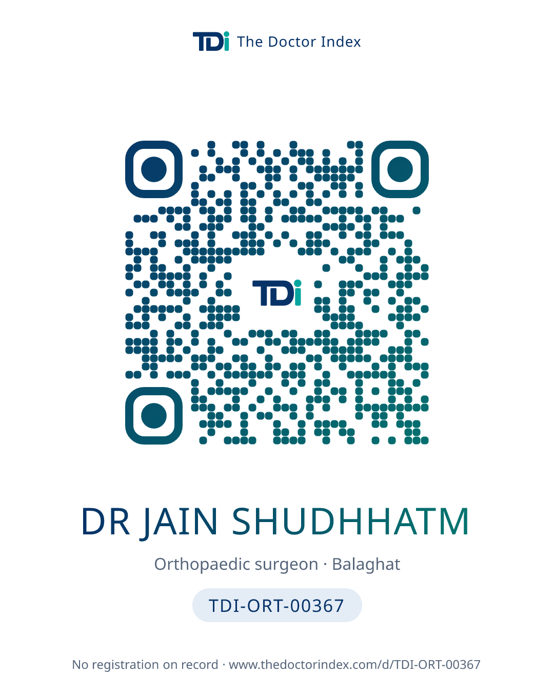 QR card for Dr Jain Shudhhatm, TDI-ORT-00367