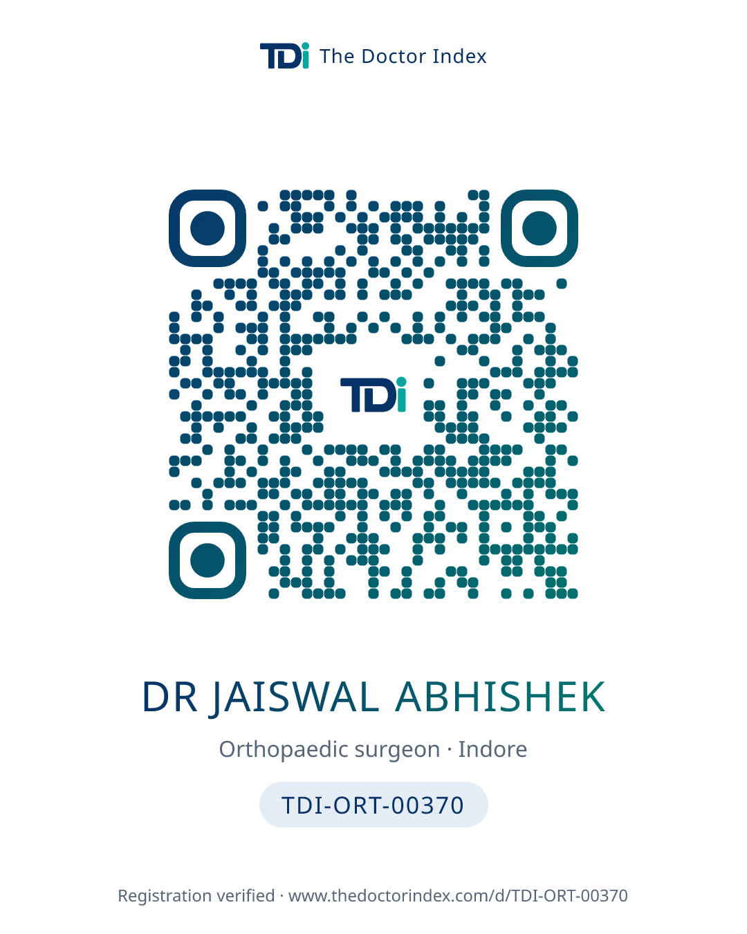 QR card for Dr Jaiswal Abhishek, TDI-ORT-00370