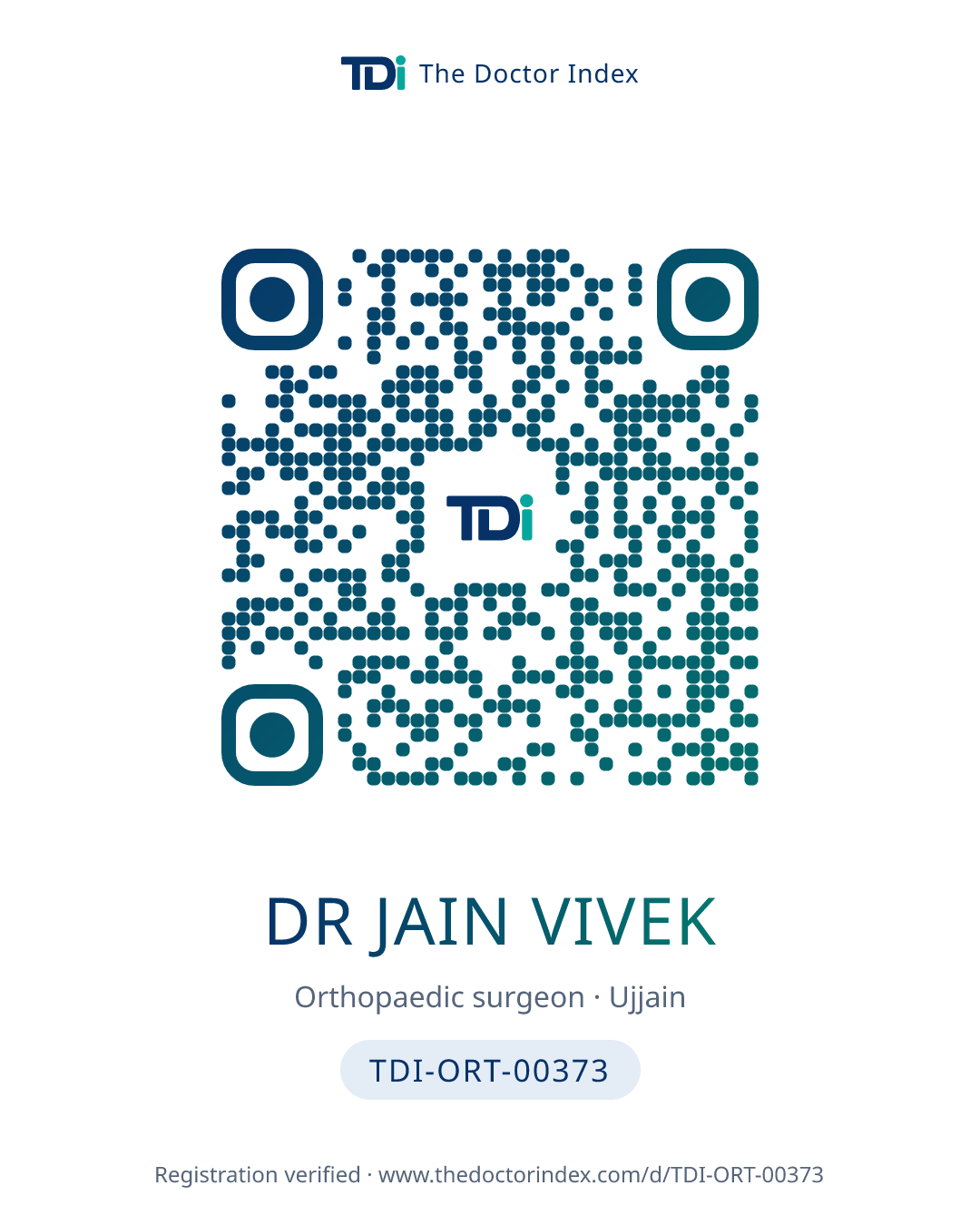 QR card for Dr Jain Vivek, TDI-ORT-00373