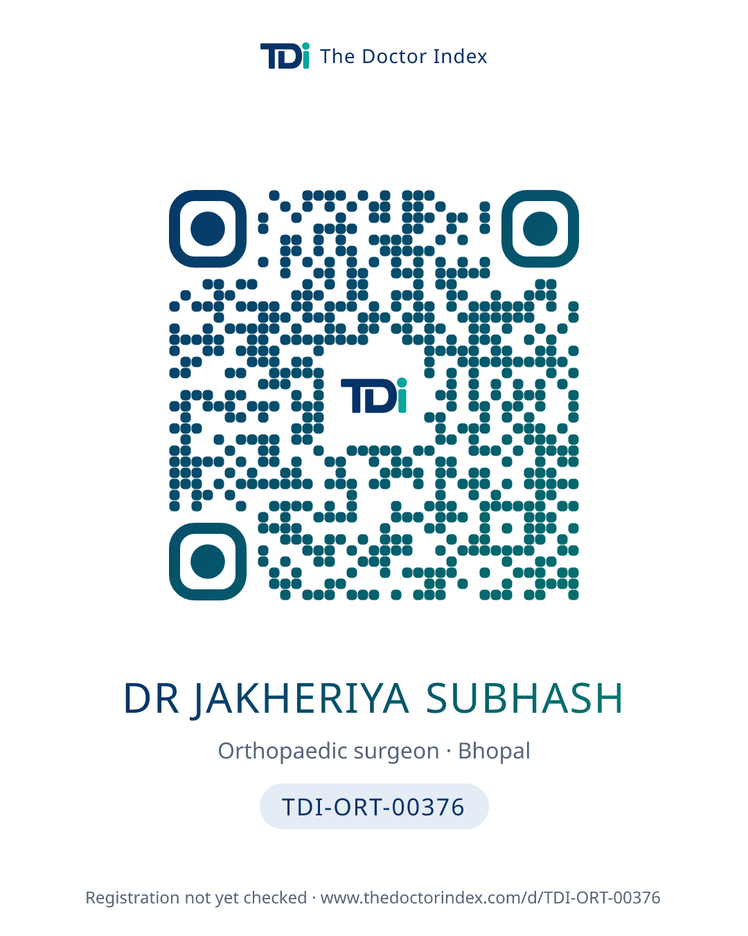 QR card for Dr Jakheriya Subhash, TDI-ORT-00376