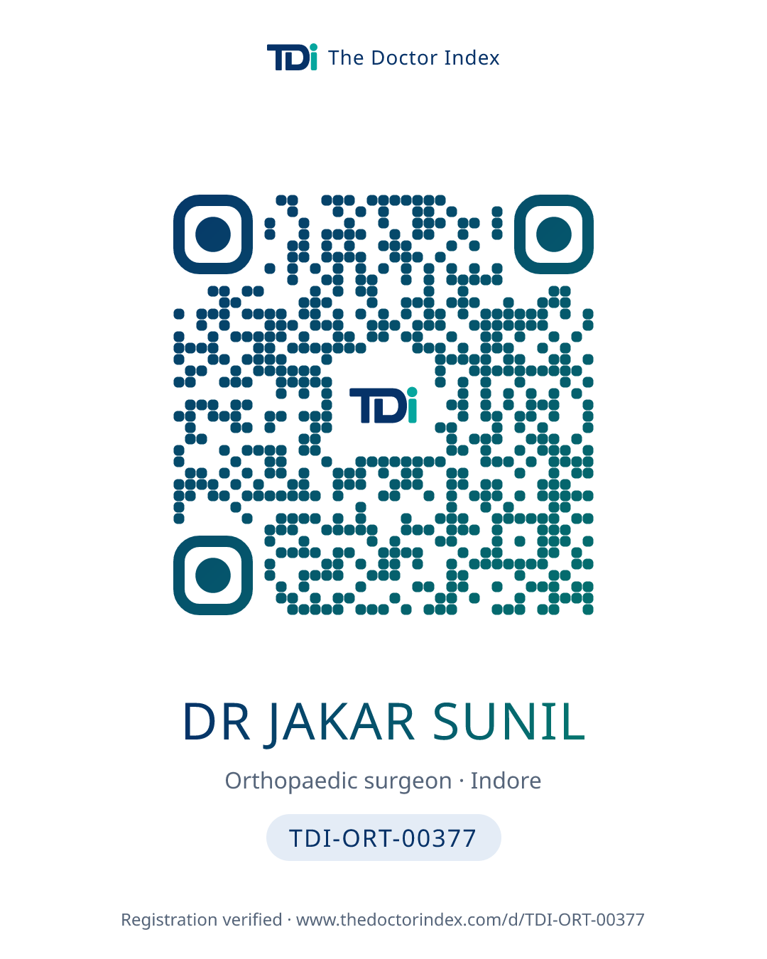 QR card for Dr Jakar Sunil, TDI-ORT-00377