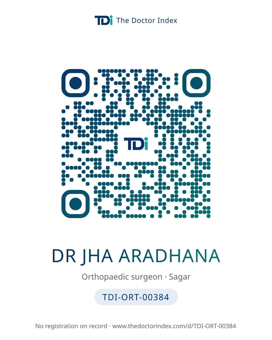 QR card for Dr Jha Aradhana, TDI-ORT-00384