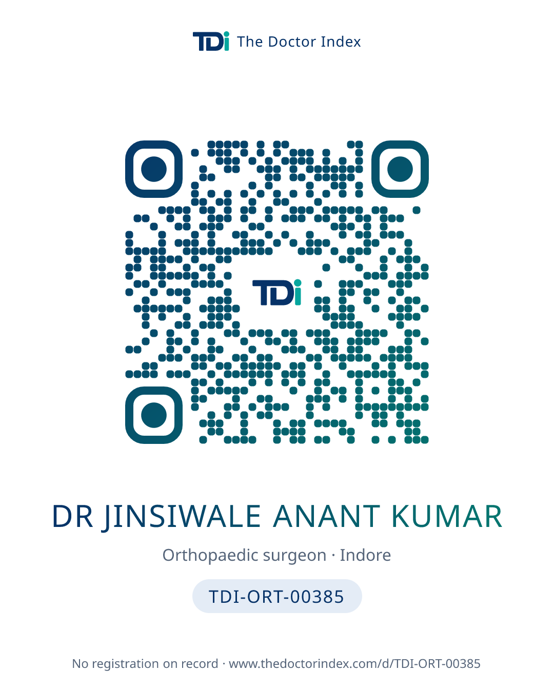QR card for Dr Jinsiwale Anant Kumar, TDI-ORT-00385