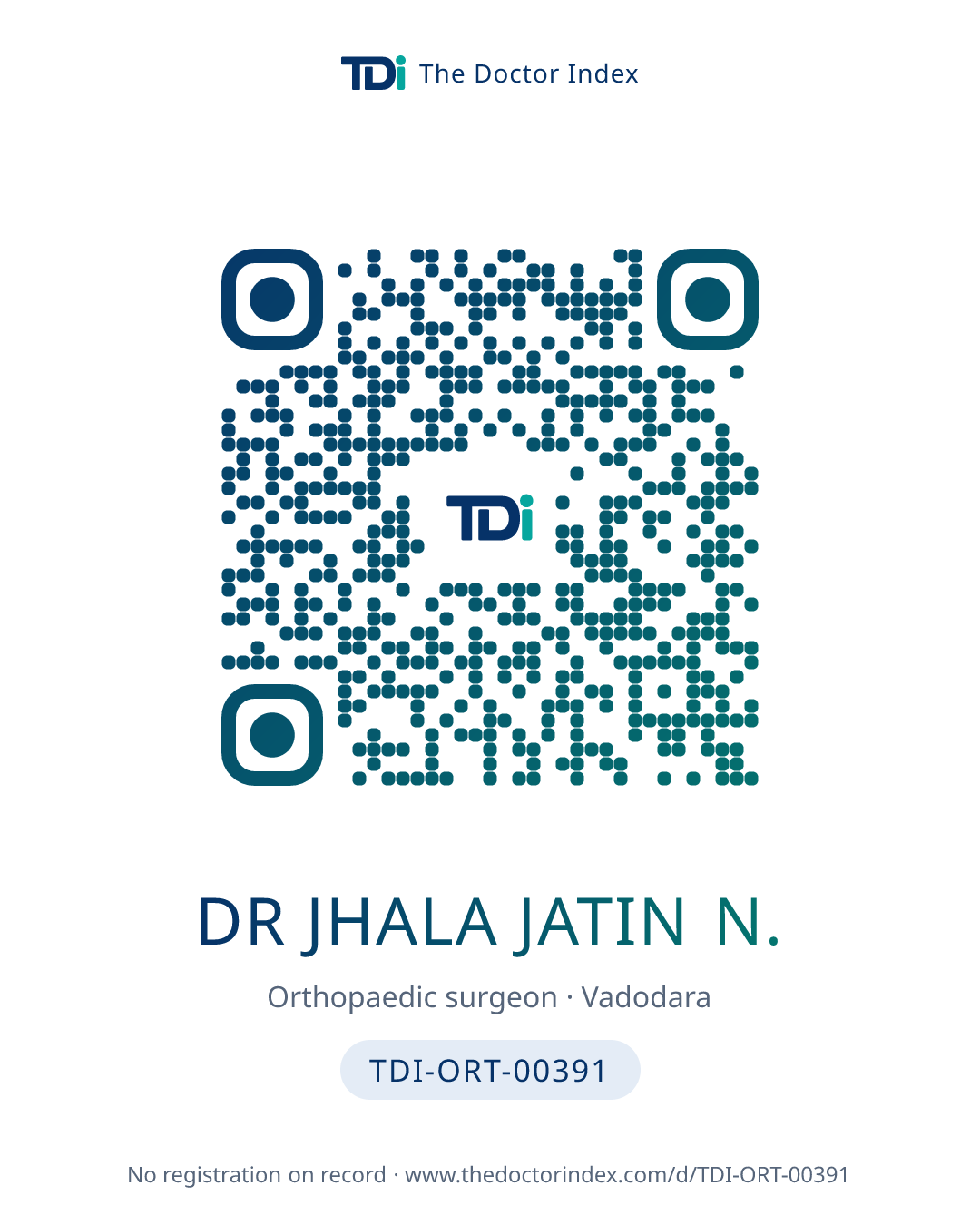 QR card for Dr Jhala Jatin N., TDI-ORT-00391