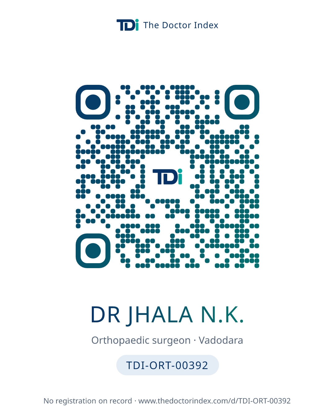 QR card for Dr Jhala N.K., TDI-ORT-00392