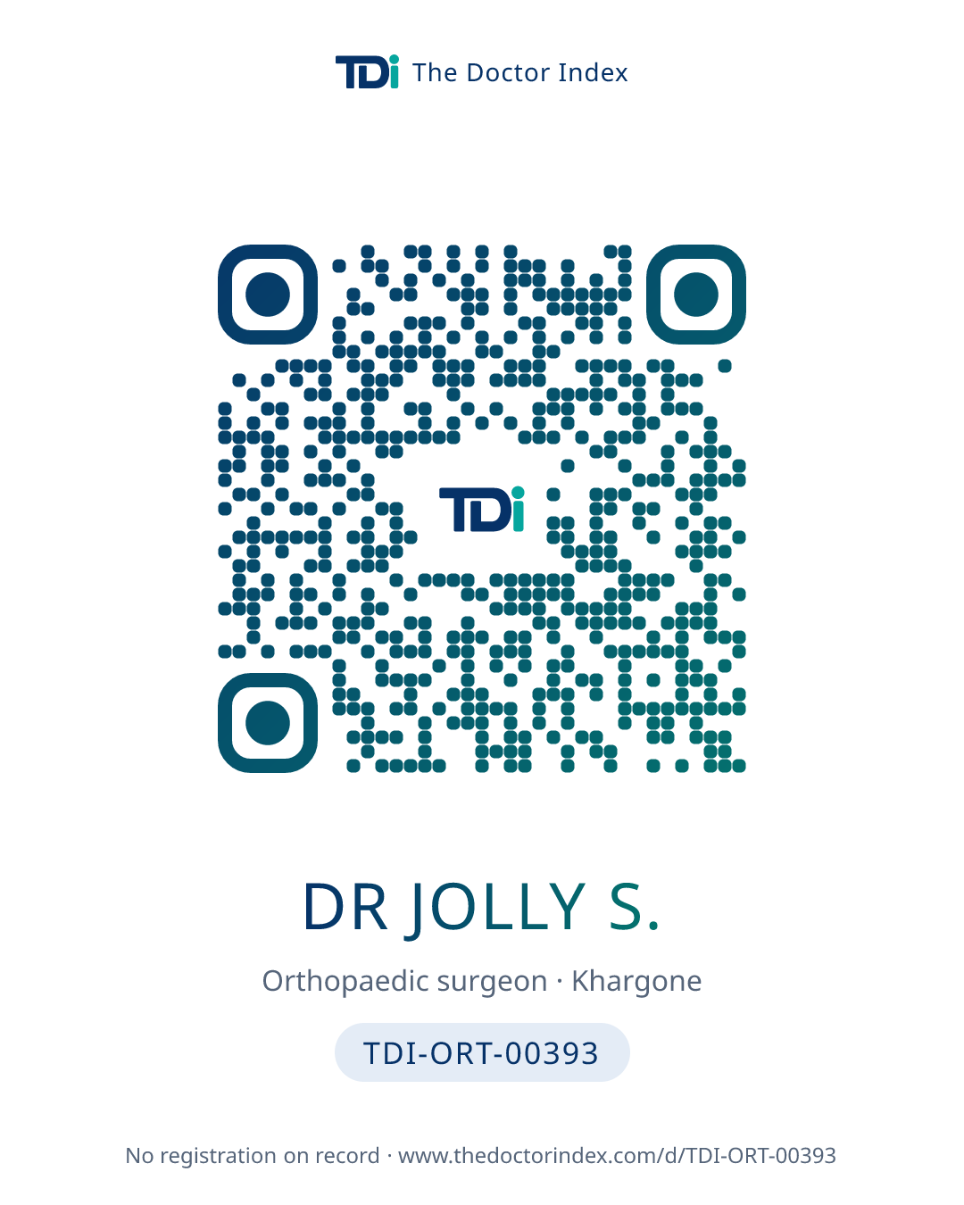 QR card for Dr Jolly S., TDI-ORT-00393