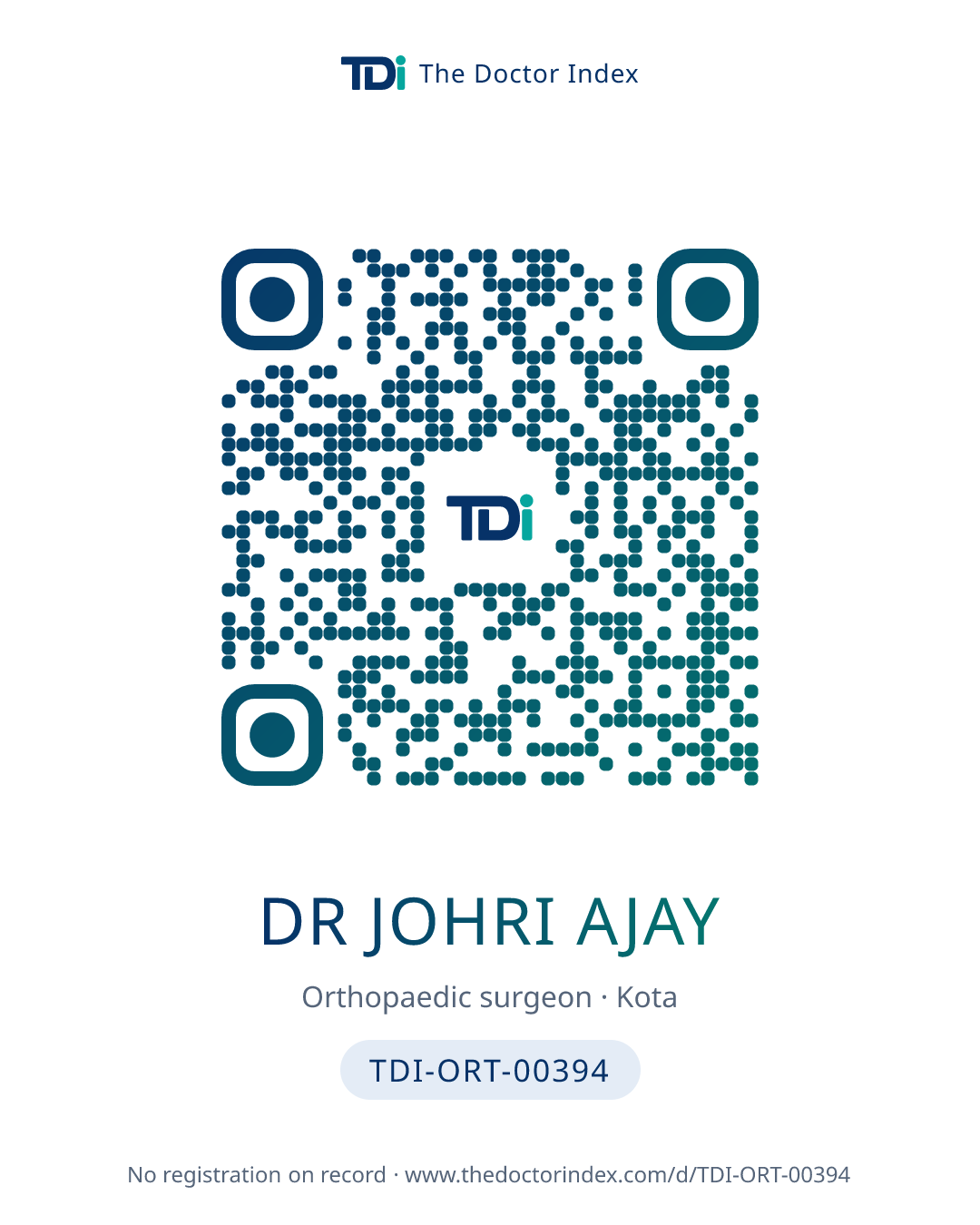 QR card for Dr Johri Ajay, TDI-ORT-00394