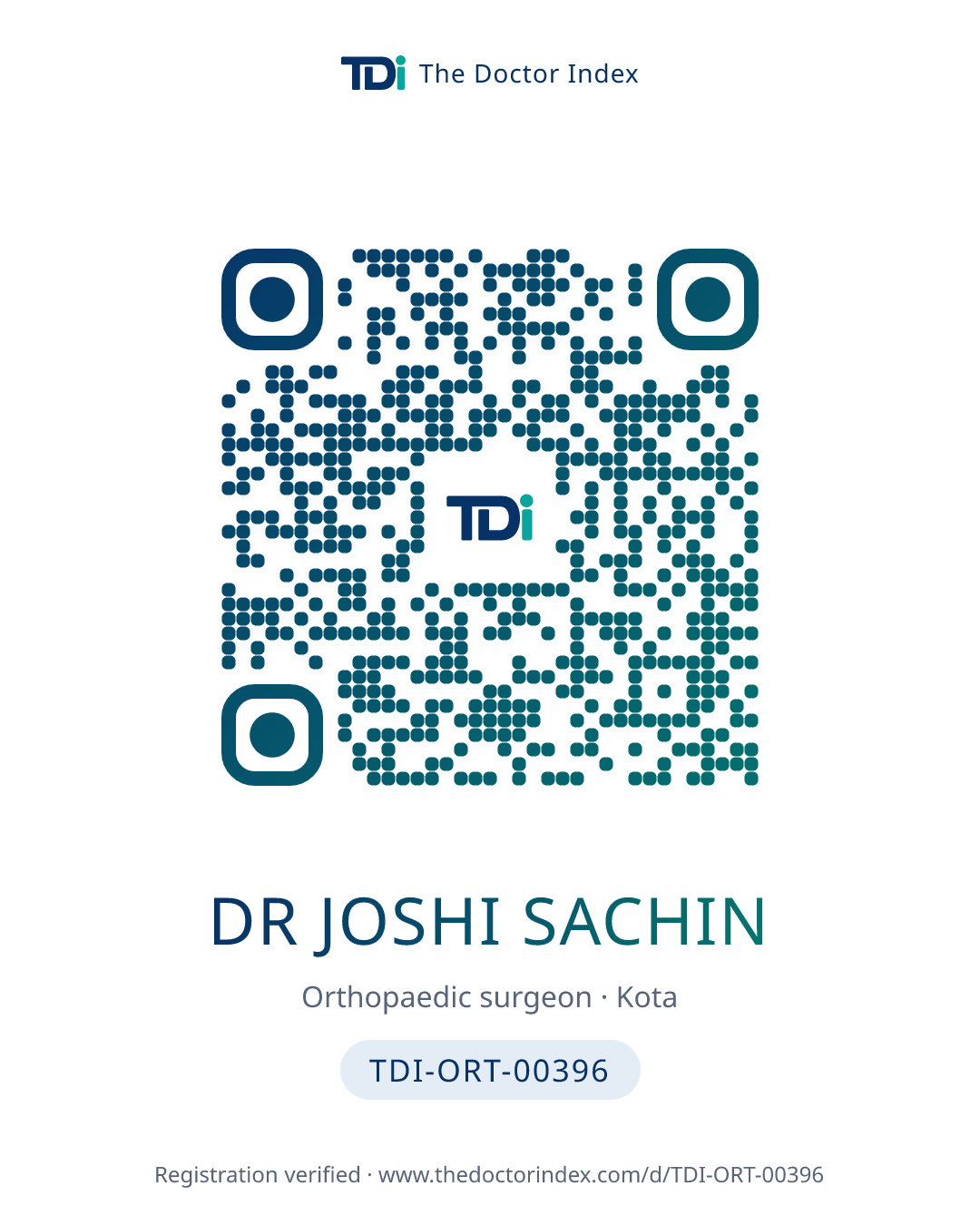 QR card for Dr Joshi Sachin, TDI-ORT-00396