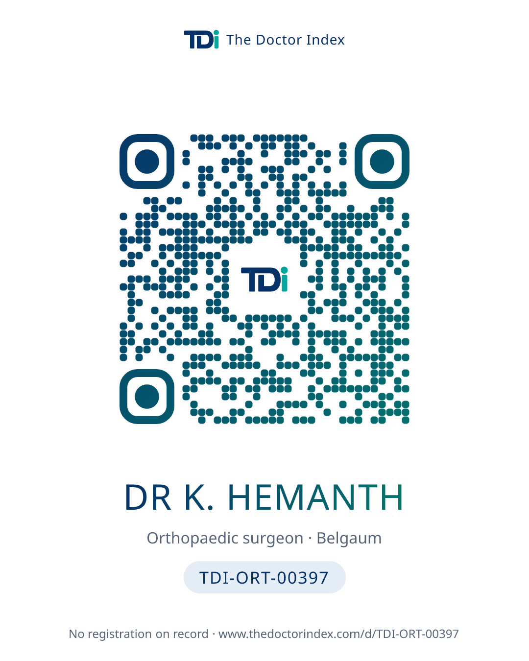 QR card for Dr K. Hemanth, TDI-ORT-00397