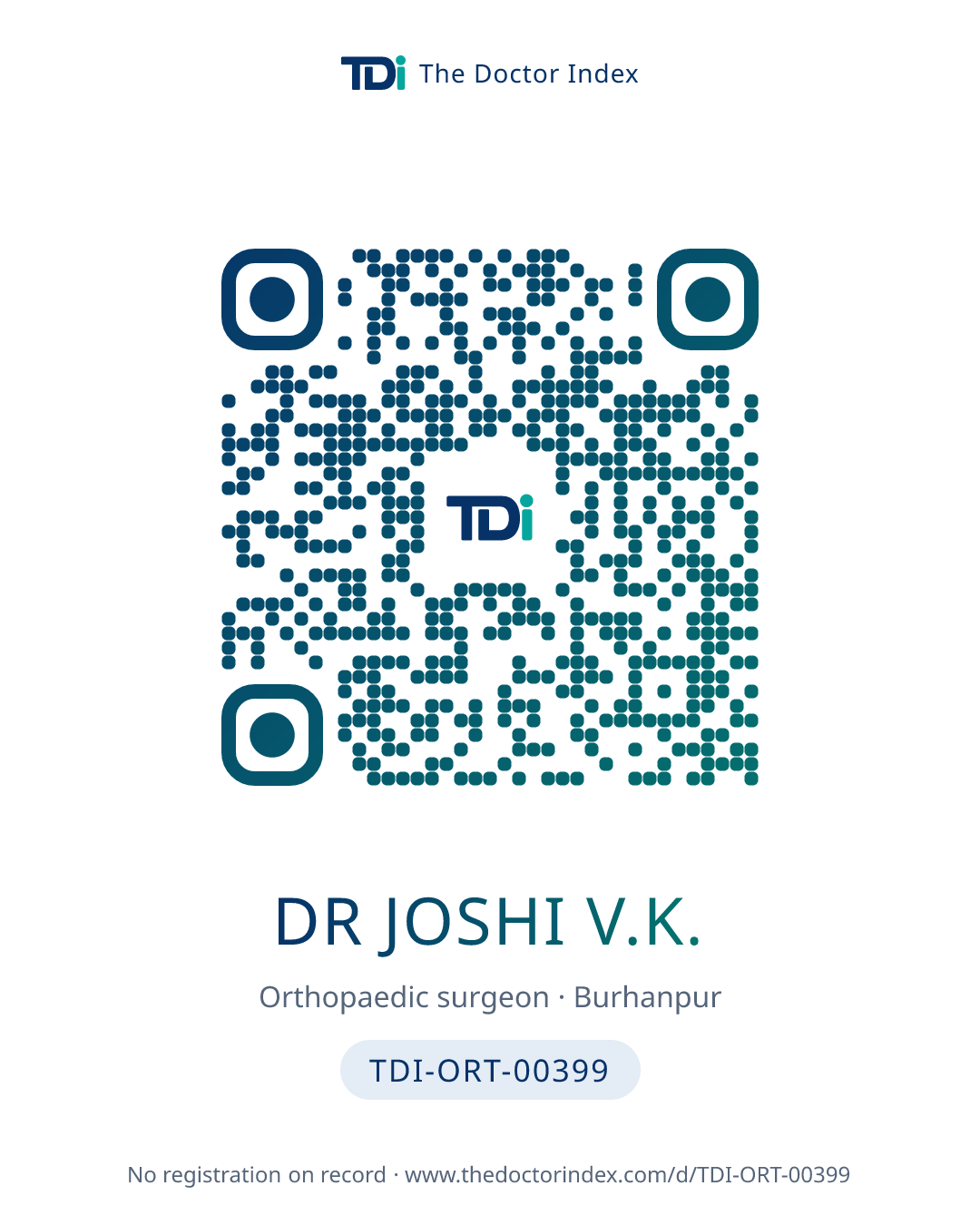 QR card for Dr Joshi V.K., TDI-ORT-00399