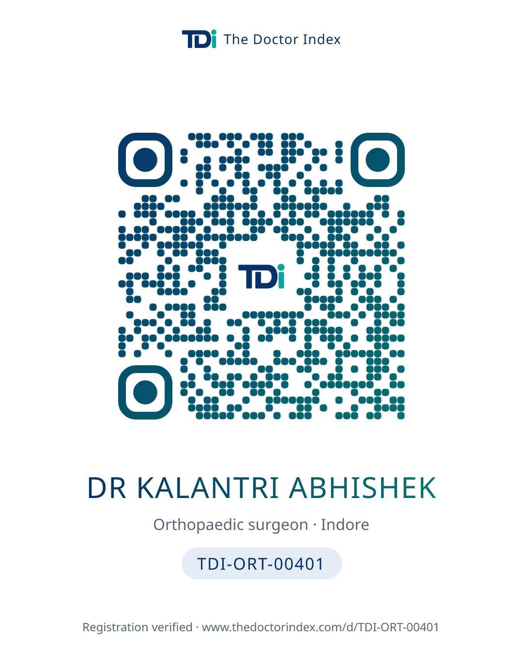 QR card for Dr Kalantri Abhishek, TDI-ORT-00401