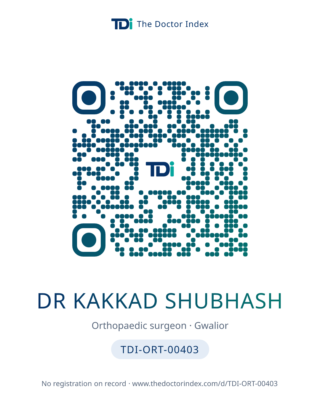 QR card for Dr Kakkad Shubhash, TDI-ORT-00403