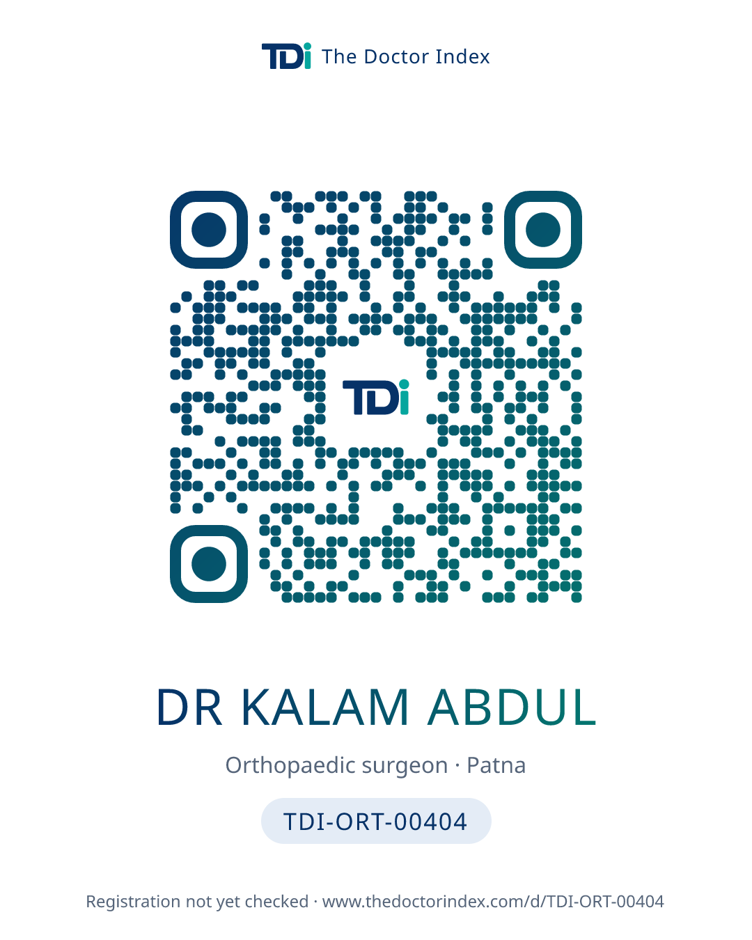 QR card for Dr Kalam Abdul, TDI-ORT-00404