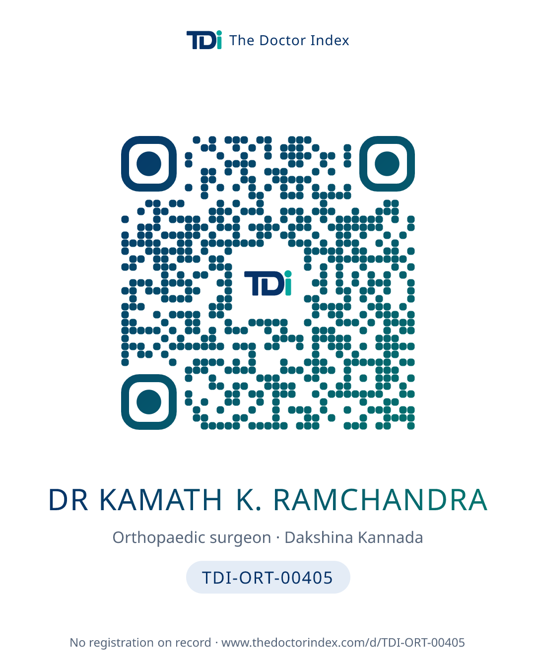 QR card for Dr Kamath K. Ramchandra, TDI-ORT-00405