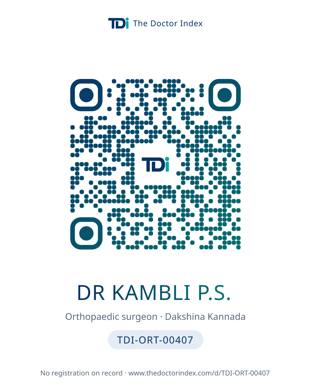 QR card for Dr Kambli P.S., TDI-ORT-00407