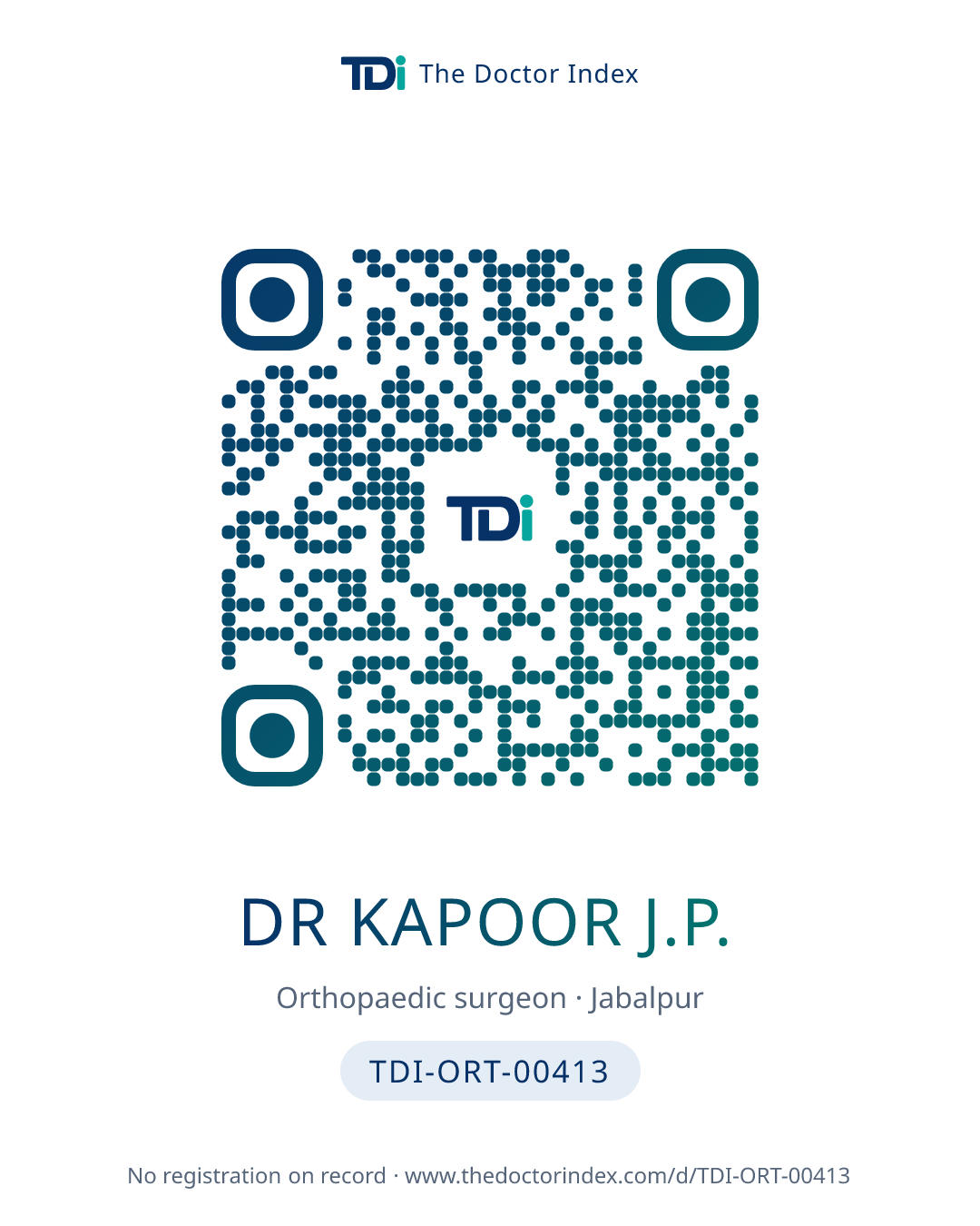 QR card for Dr Kapoor J.P., TDI-ORT-00413