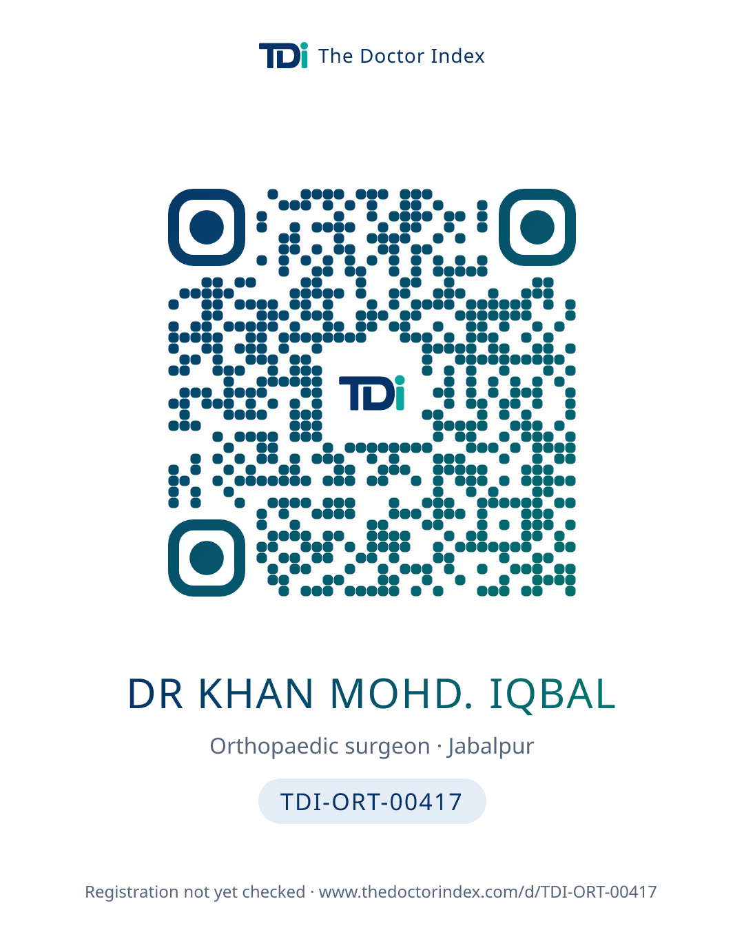 QR card for Dr Khan Mohd. Iqbal, TDI-ORT-00417