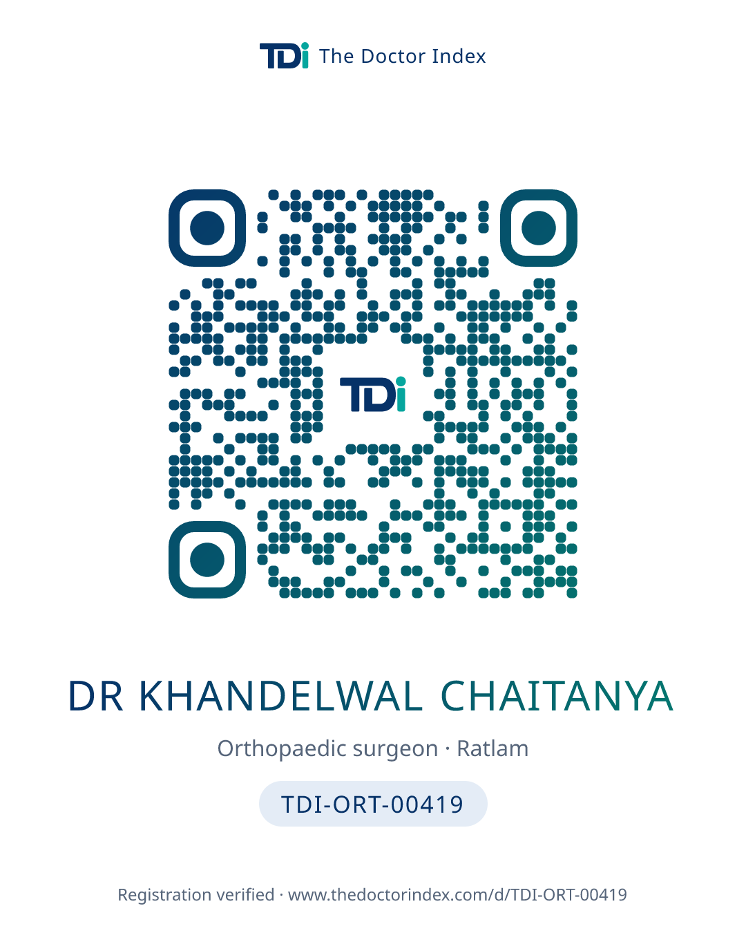 QR card for Dr Khandelwal Chaitanya, TDI-ORT-00419