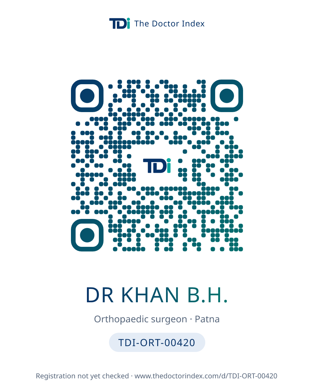 QR card for Dr Khan B.H., TDI-ORT-00420