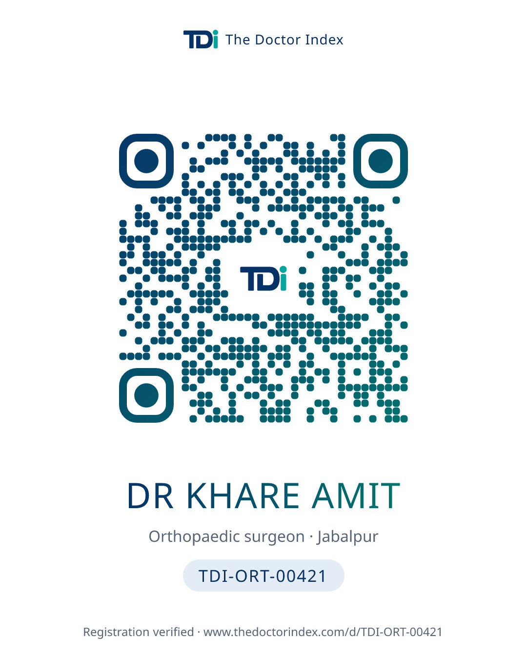 QR card for Dr Khare Amit, TDI-ORT-00421