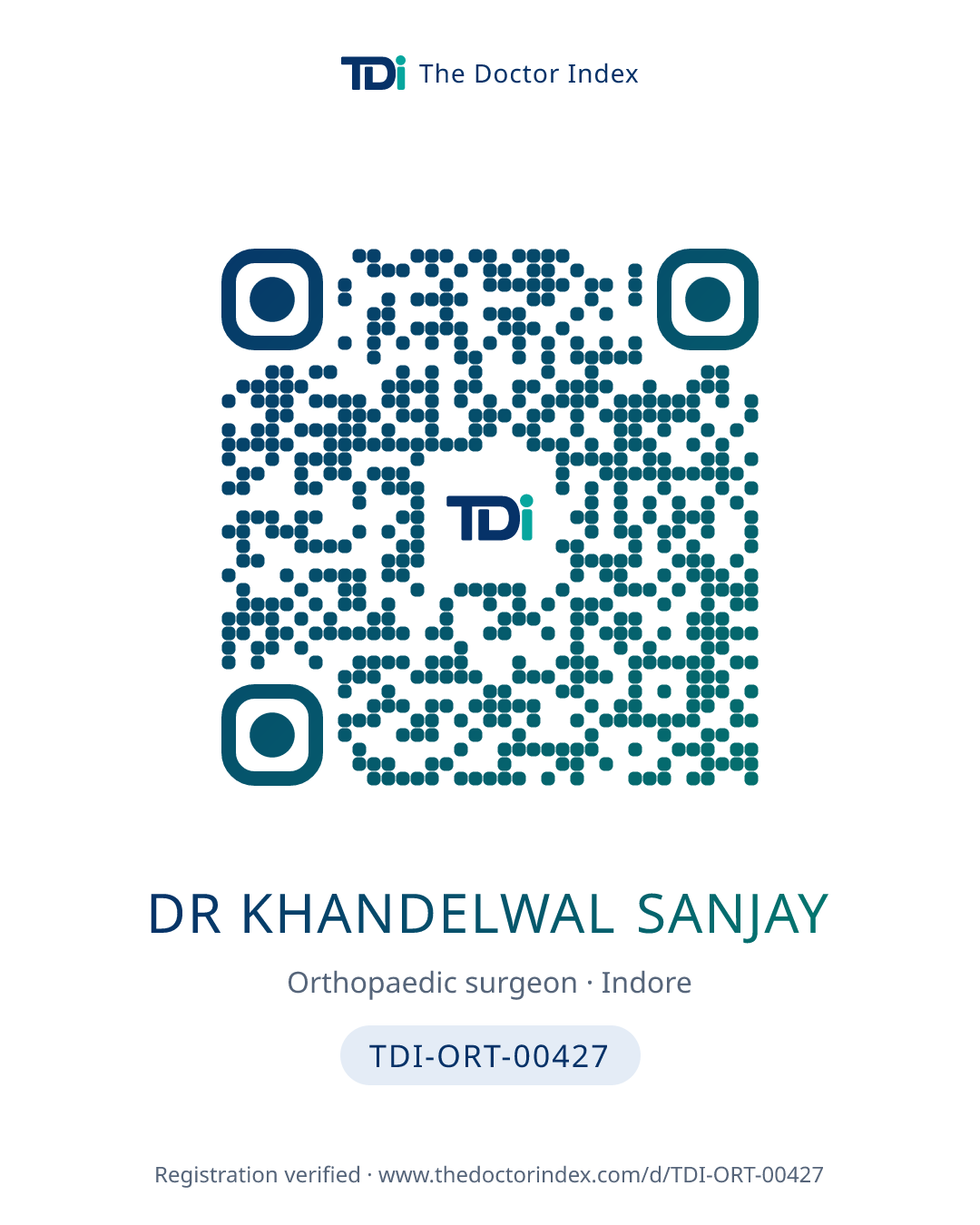 QR card for Dr Khandelwal Sanjay, TDI-ORT-00427